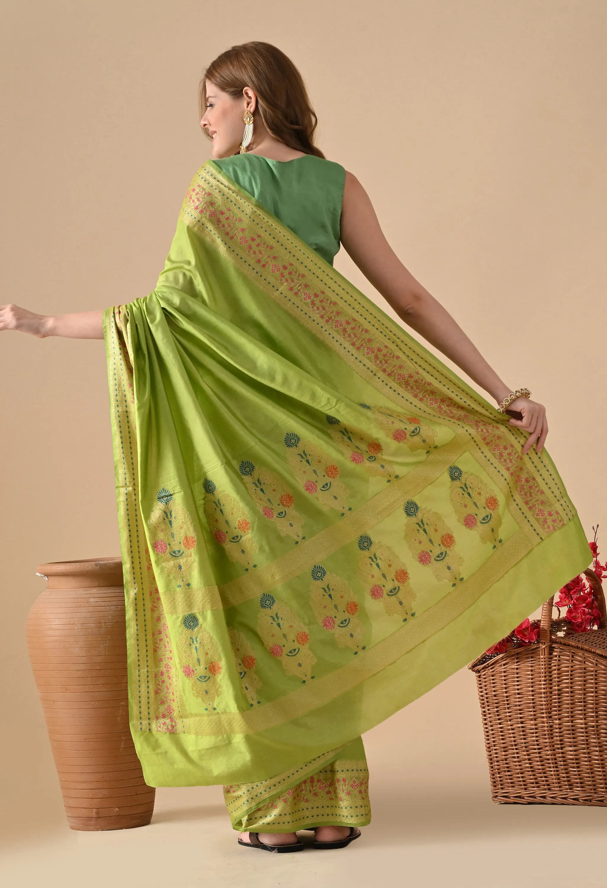 Traditional green silk saree