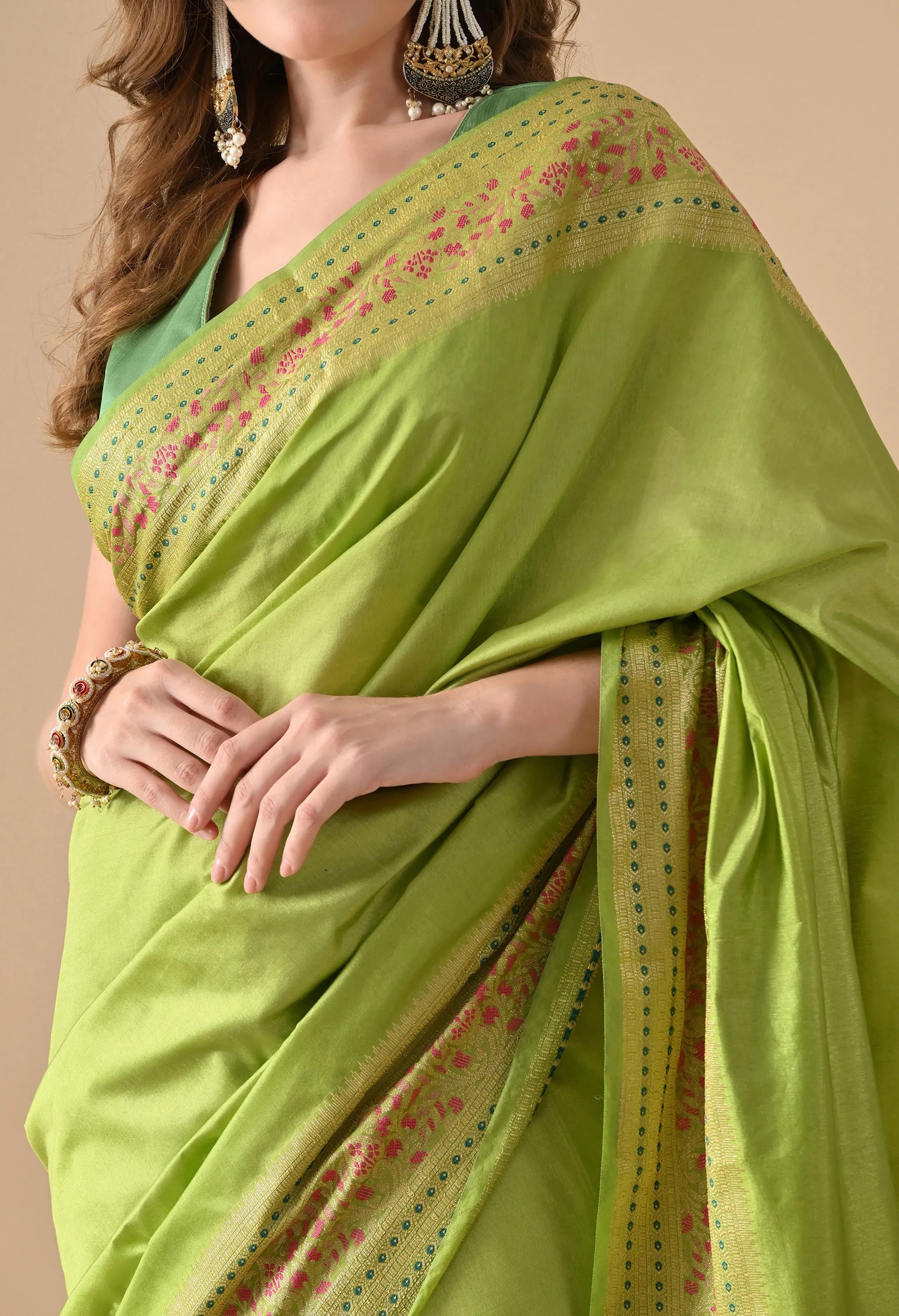 Traditional green silk saree