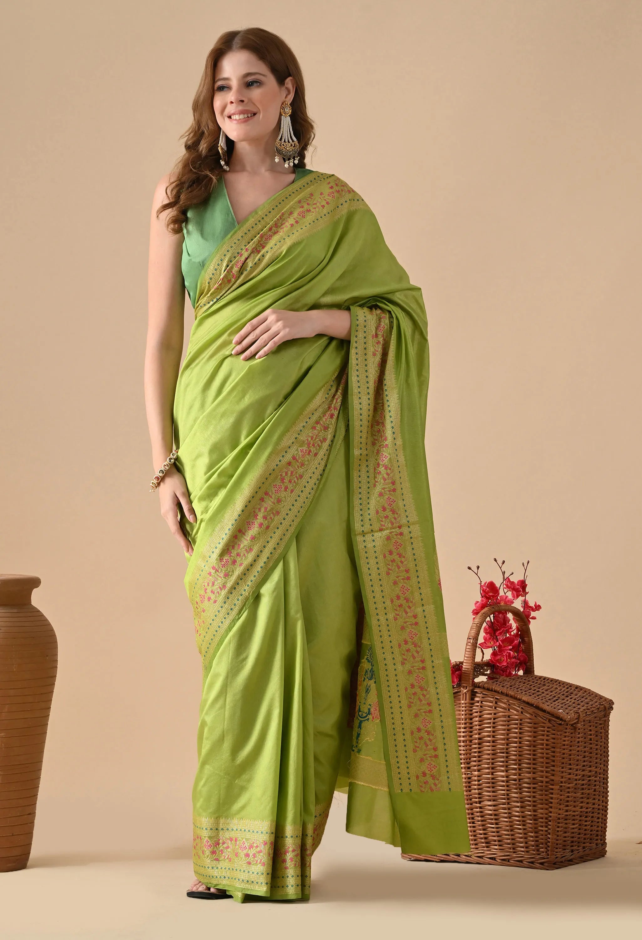 Traditional green silk saree