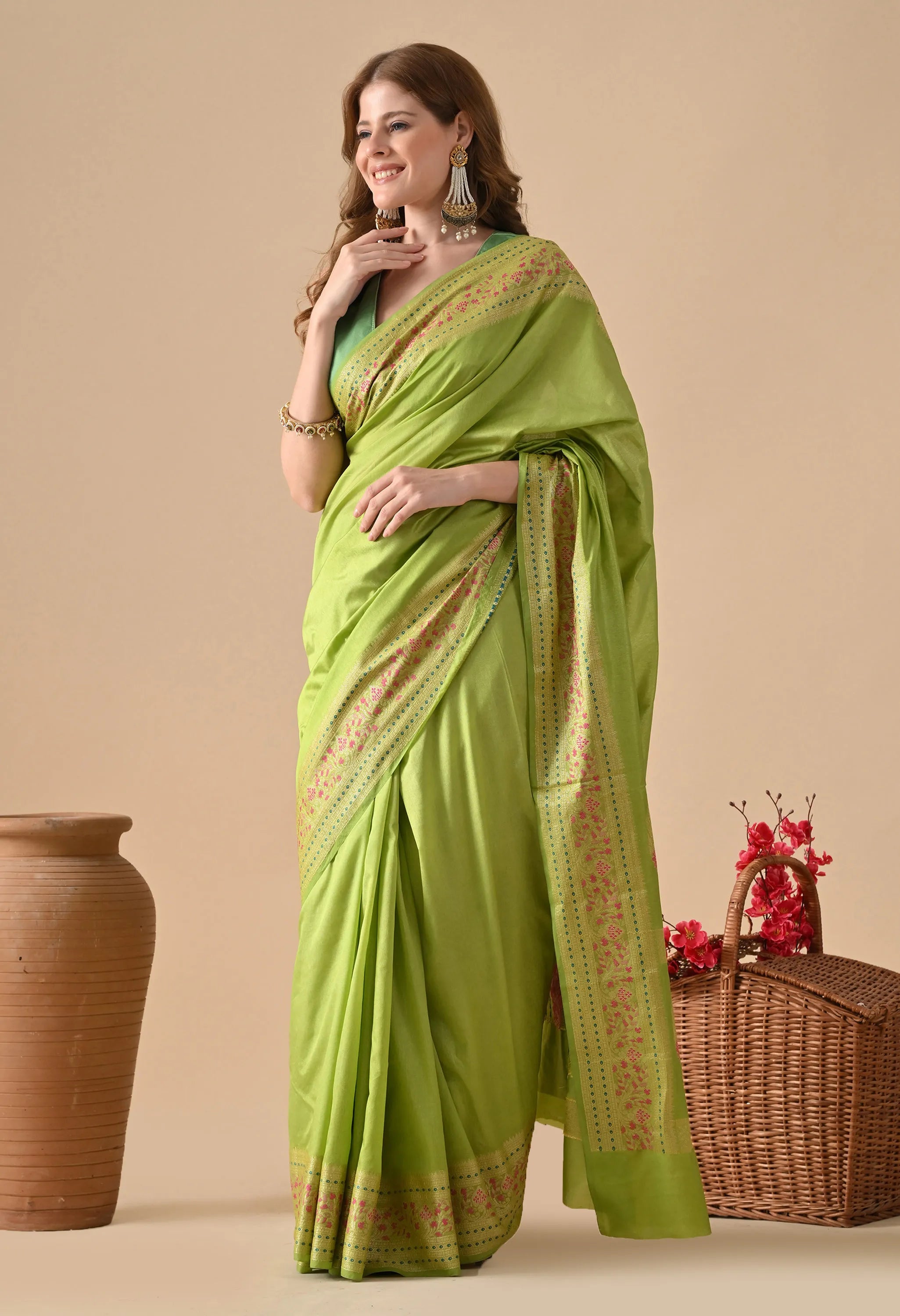 Traditional green silk saree