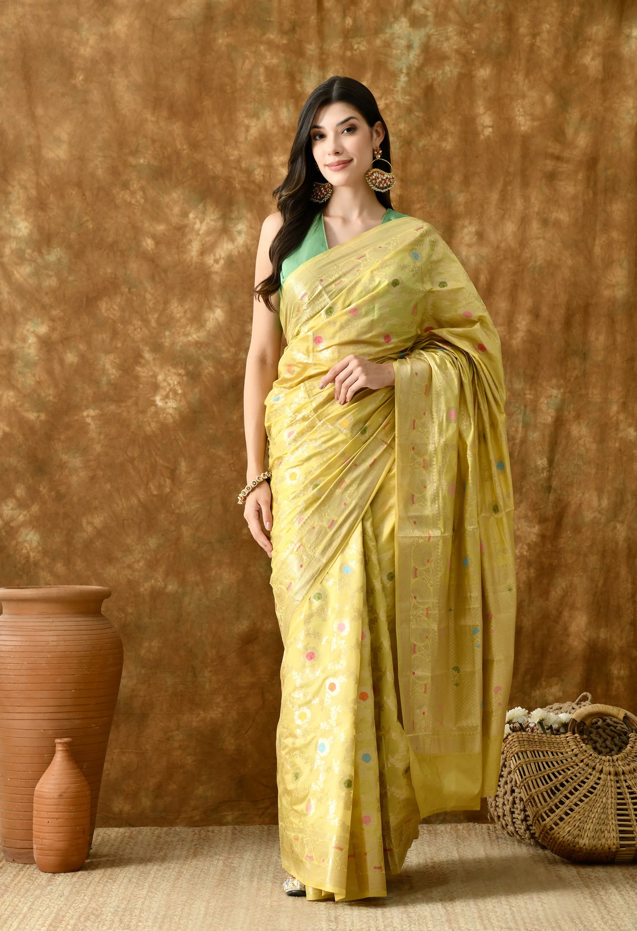 Stylish Yellow Silk Saree with Zari Work