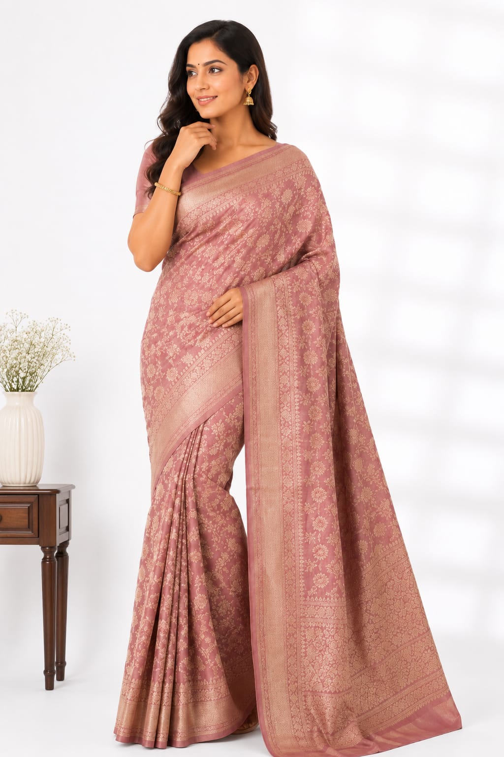 Pure Katan Silk Banarasi Handloom Saree with Gold Zari Work