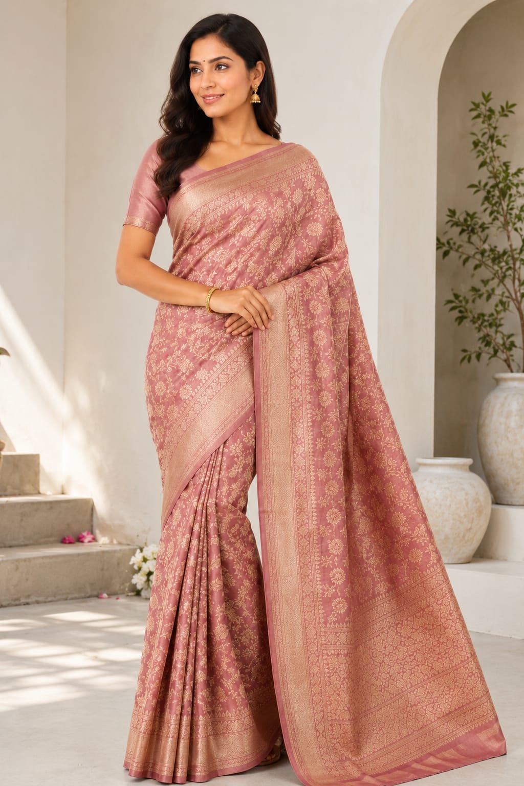 Pure Katan Silk Banarasi Handloom Saree with Gold Zari Work
