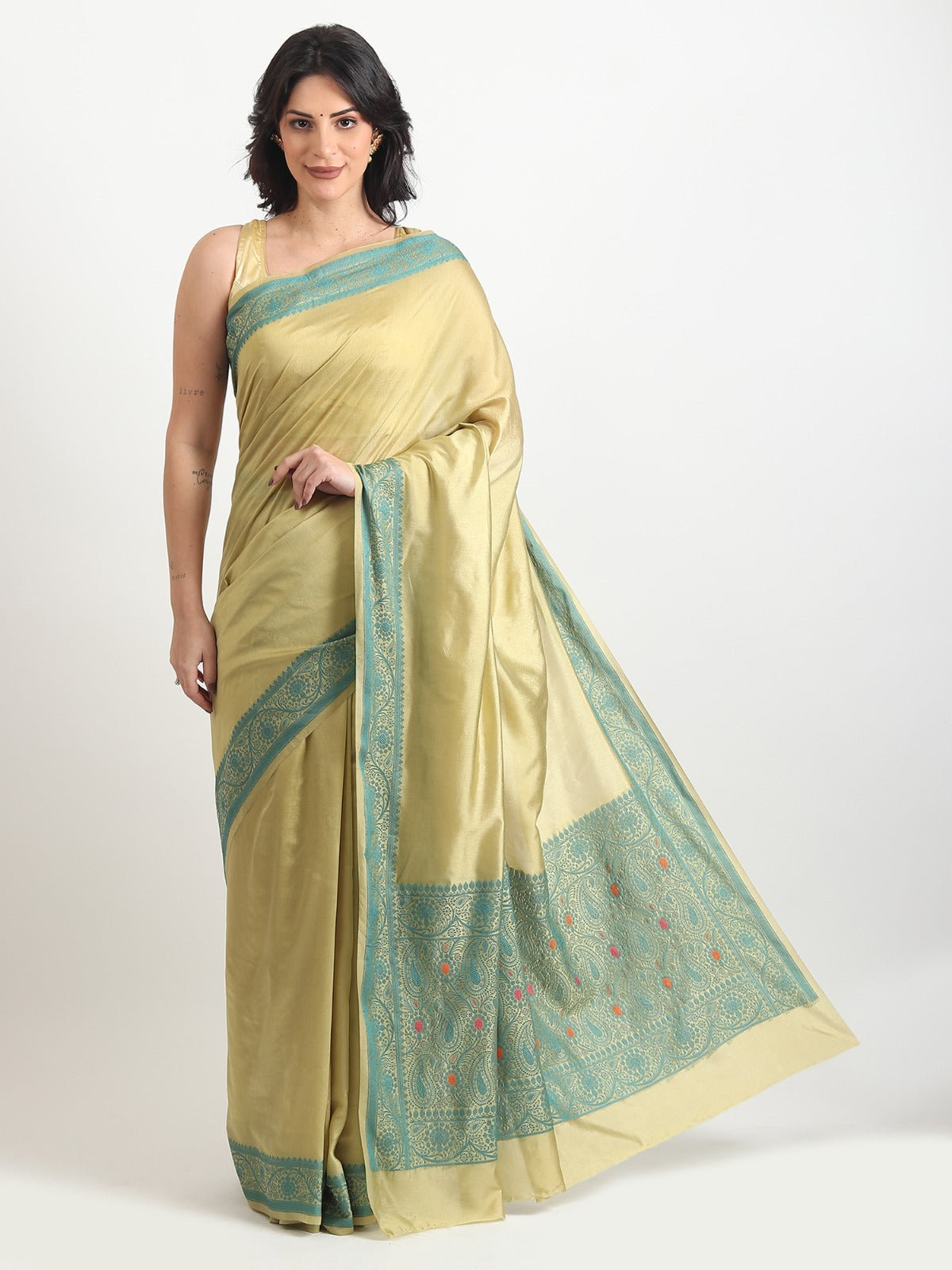 The Weavers Shop By Raavi Banarasi Zari Nakshi Weaving Silk Saree With Unstitched Blouse - Yellow