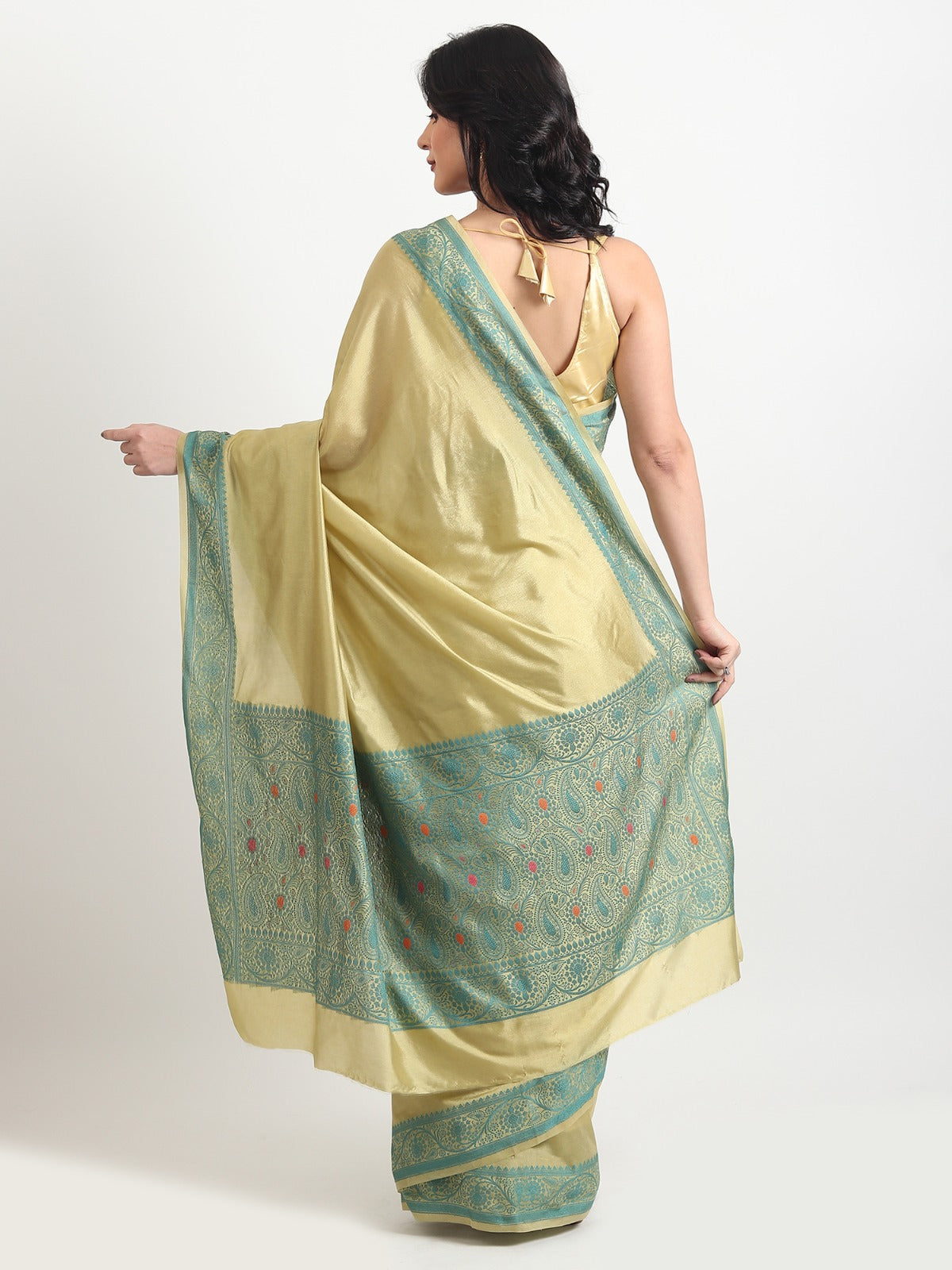 The Weavers Shop By Raavi Banarasi Zari Nakshi Weaving Silk Saree With Unstitched Blouse - Yellow