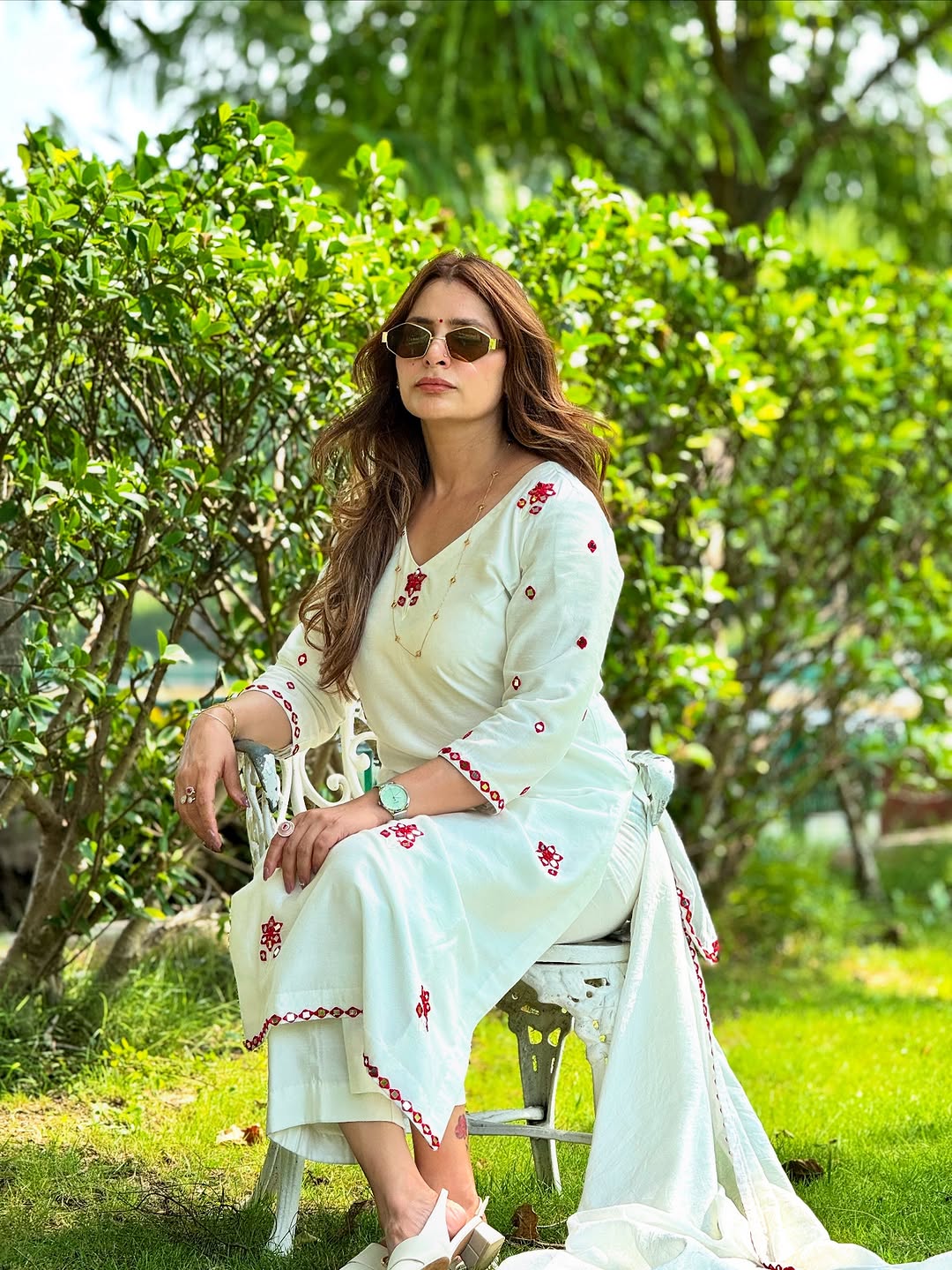 White chanderi cotton kurta duppta set