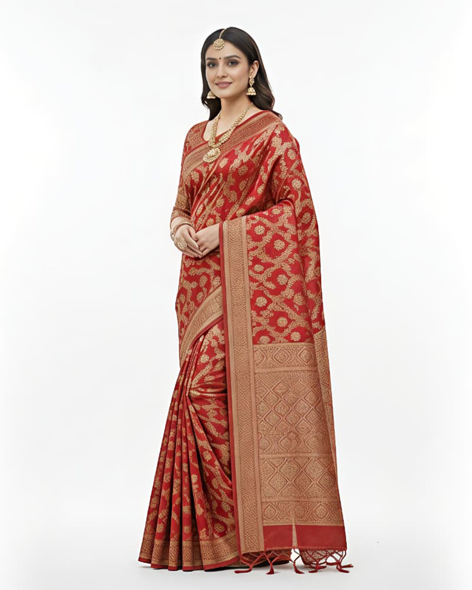 Women Red & Gold-Toned Ethnic Motifs Zari Art Silk Banarasi Saree
