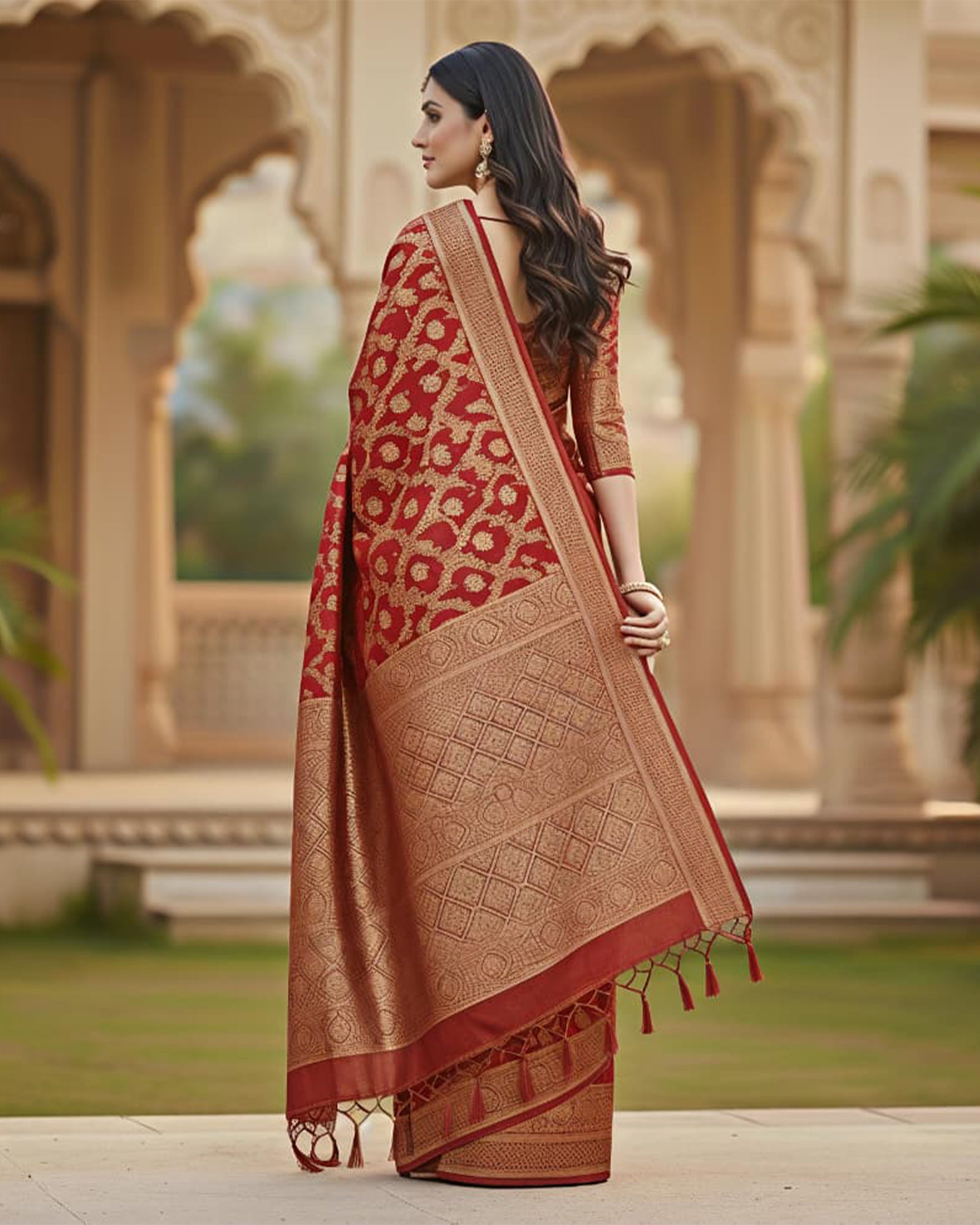 Women Red & Gold-Toned Ethnic Motifs Zari Art Silk Banarasi Saree