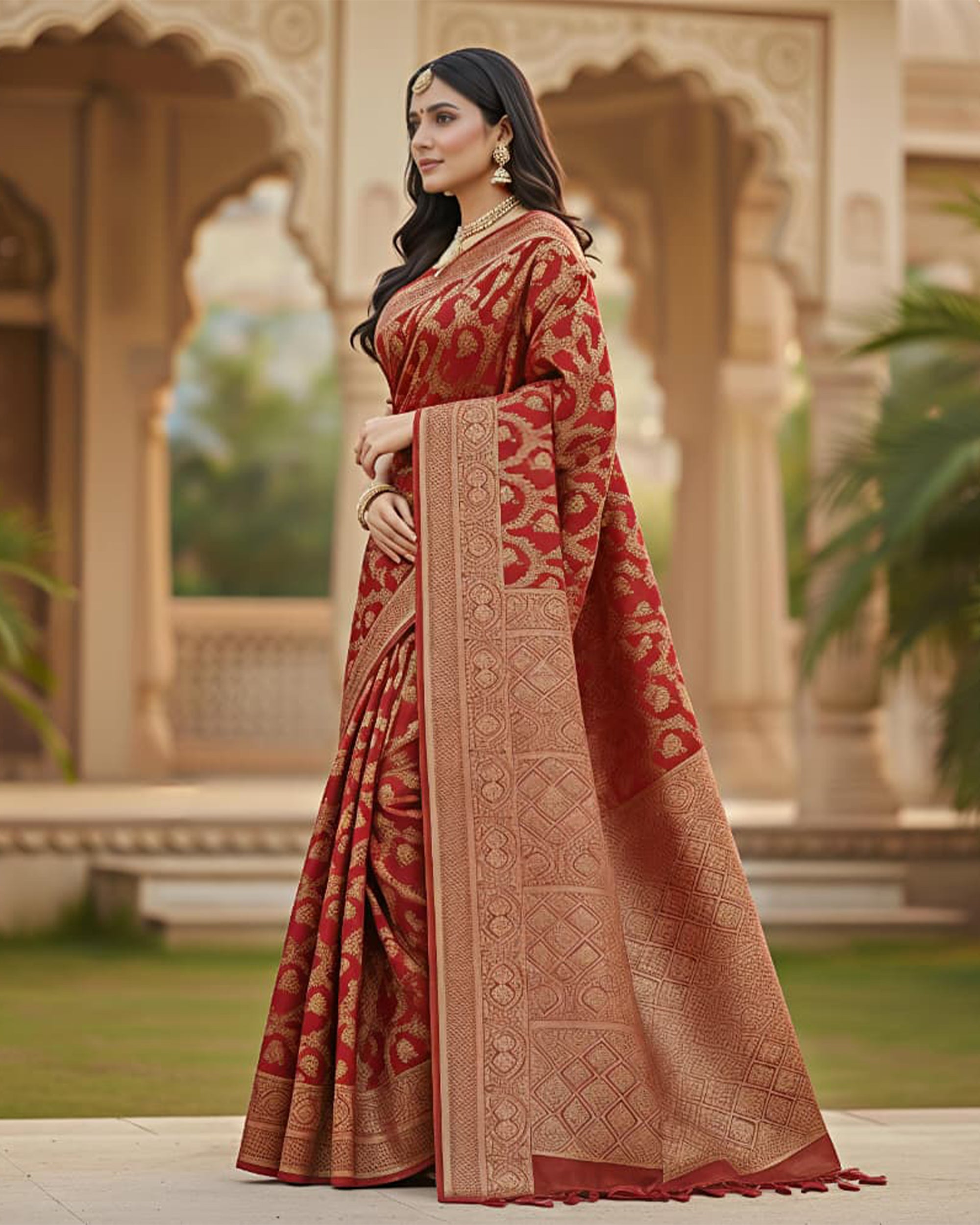 Women Red & Gold-Toned Ethnic Motifs Zari Art Silk Banarasi Saree