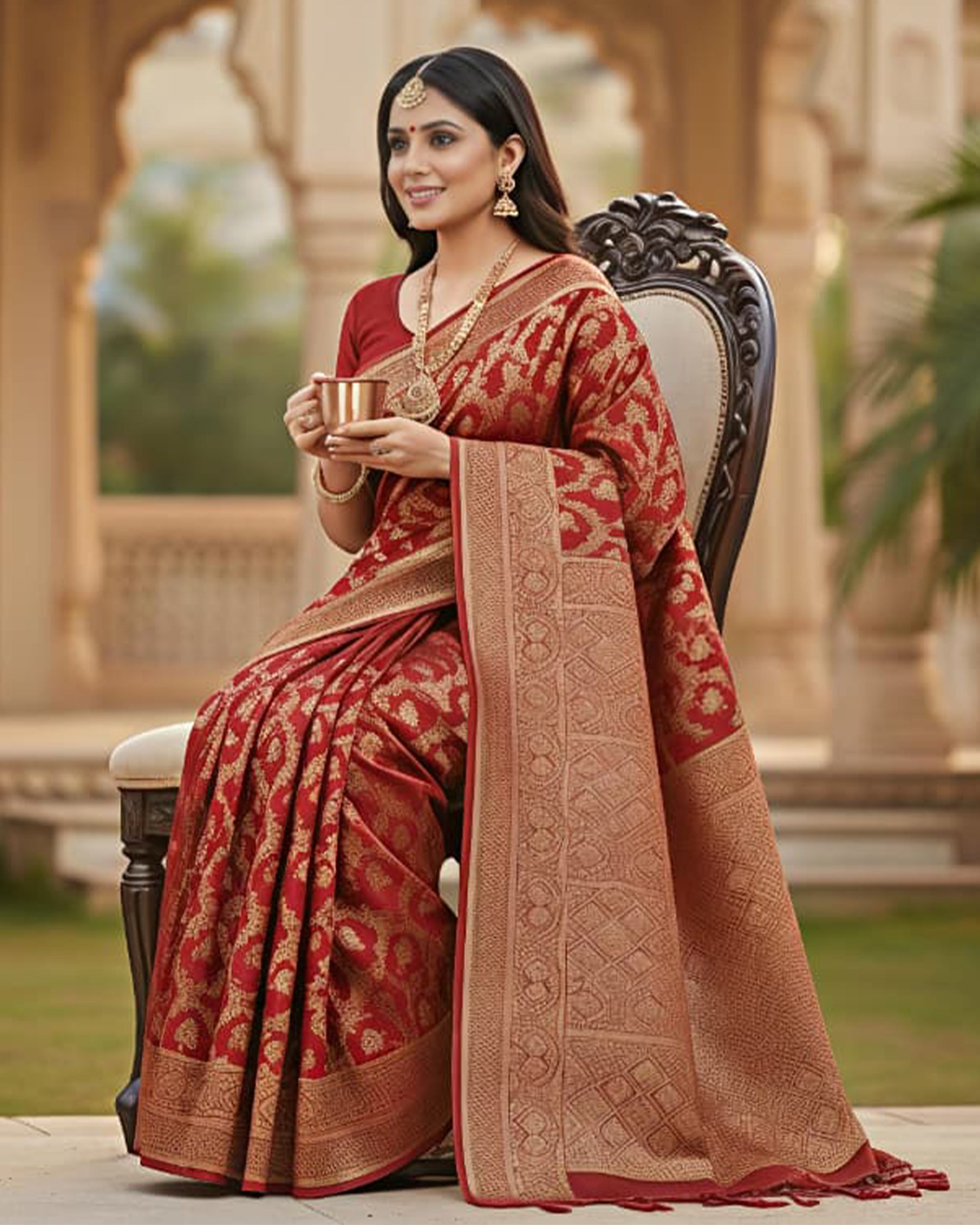 Women Red & Gold-Toned Ethnic Motifs Zari Art Silk Banarasi Saree