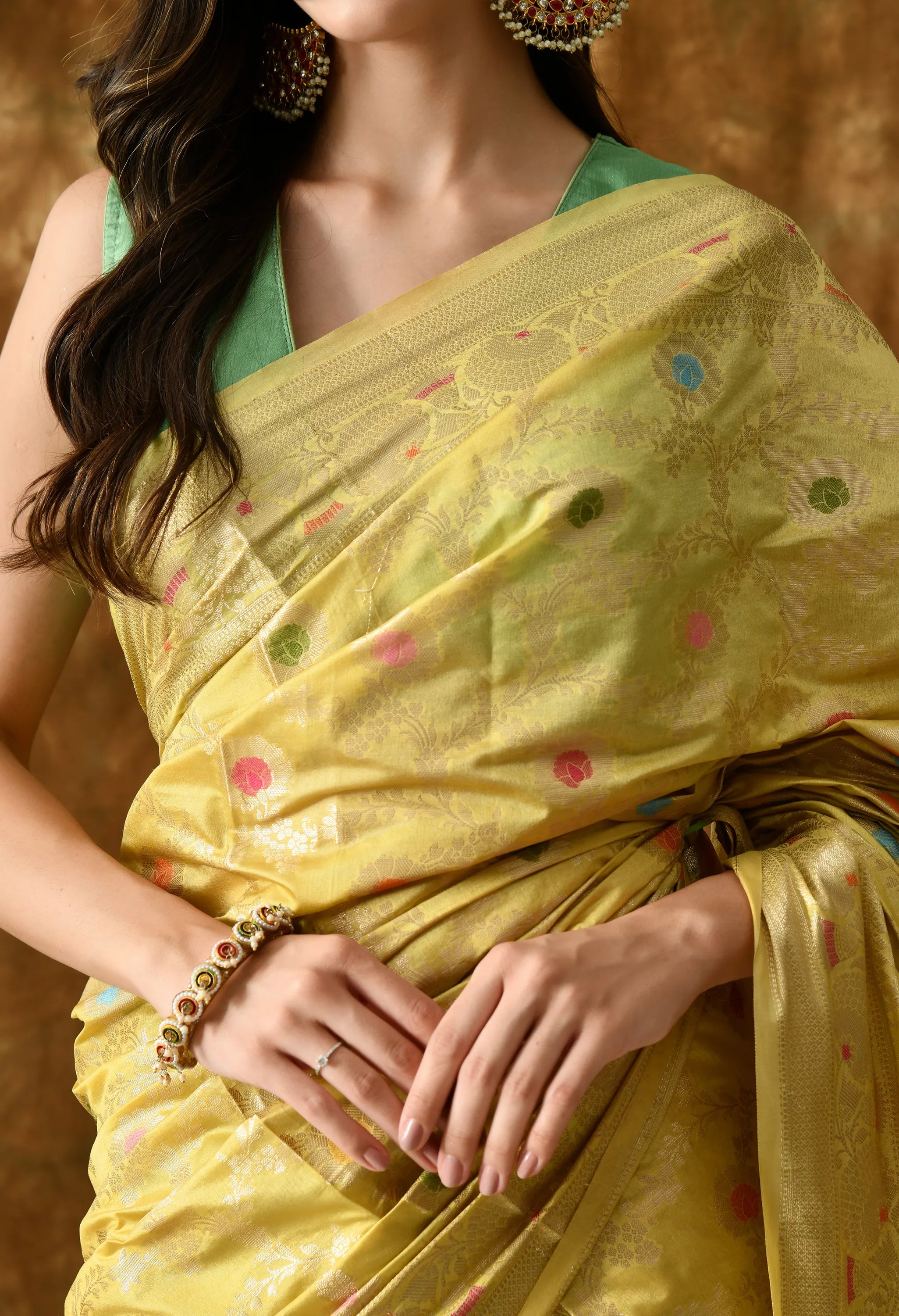 Stylish Yellow Silk Saree with Zari Work
