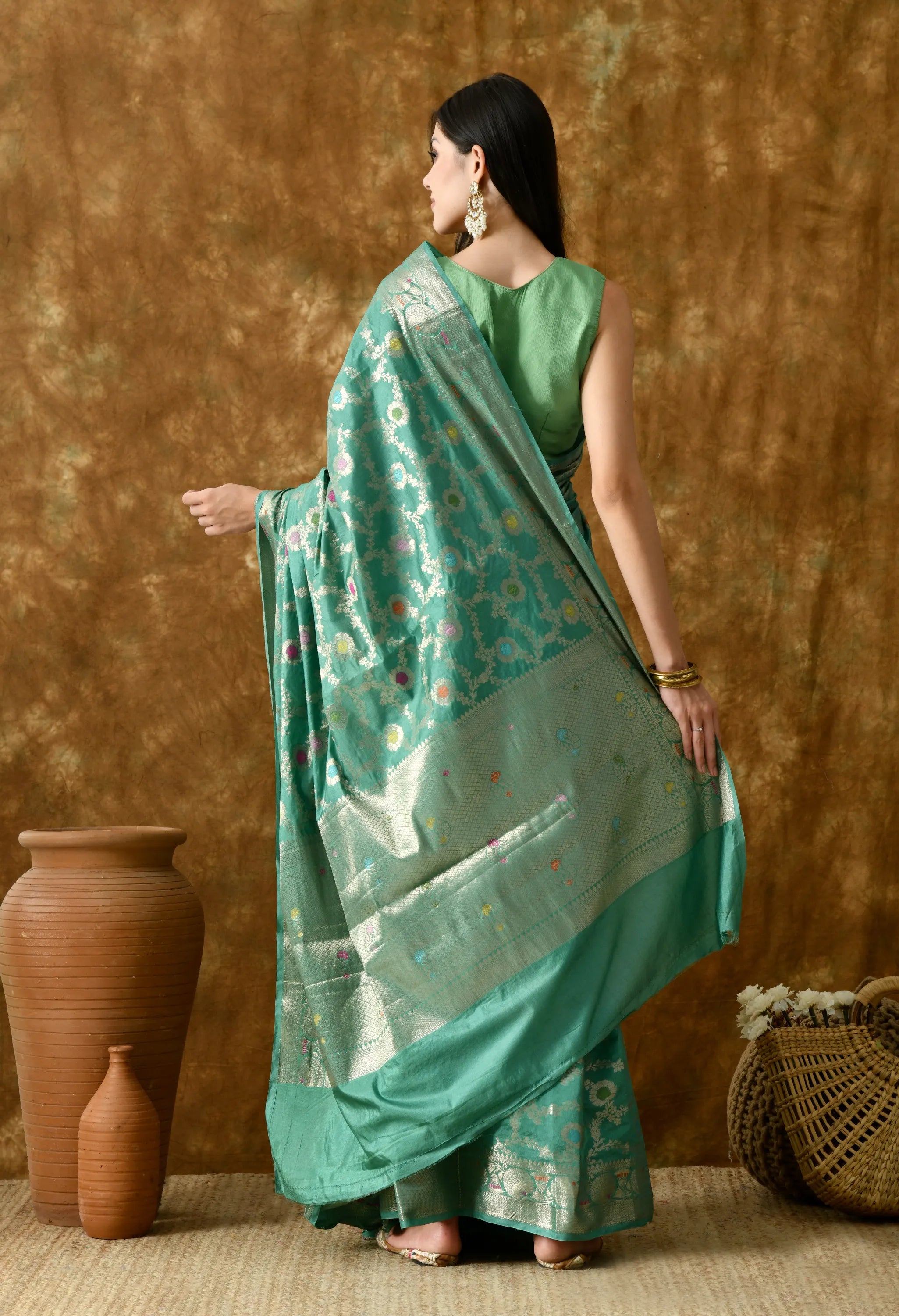  banarasi green silk saree for women online