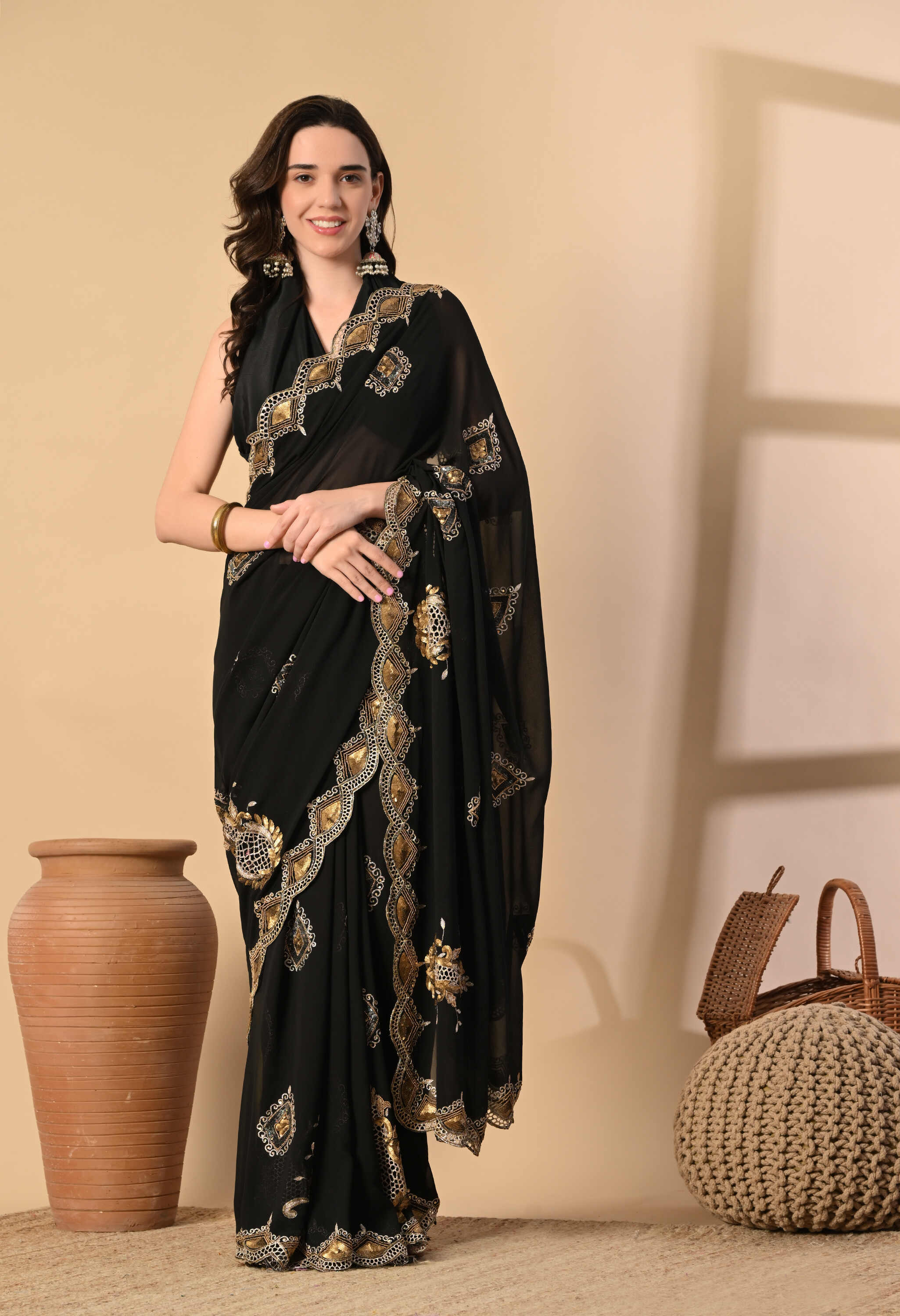 Georgette Party Wear Black Saree