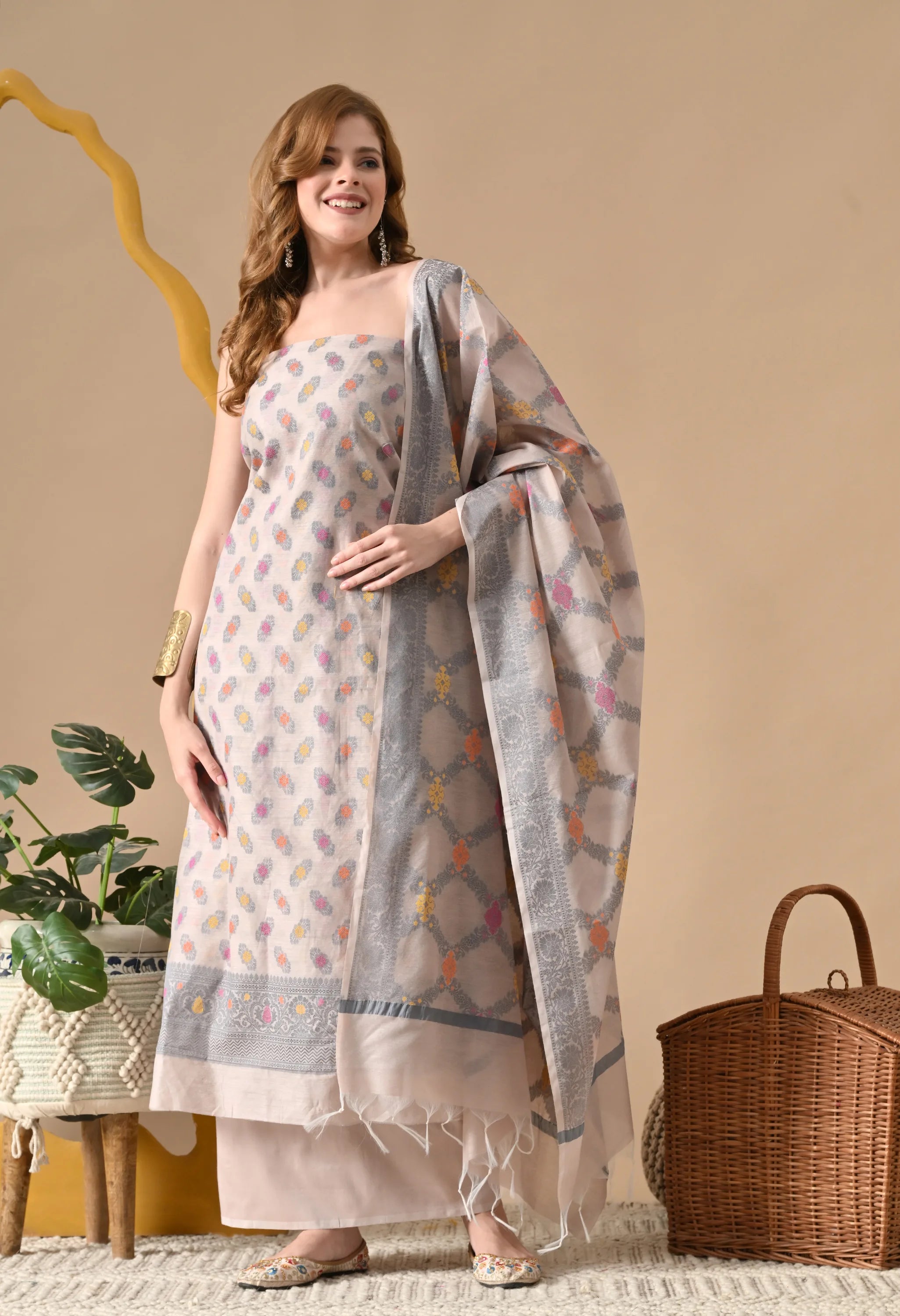 party wear chanderi cotton suit set