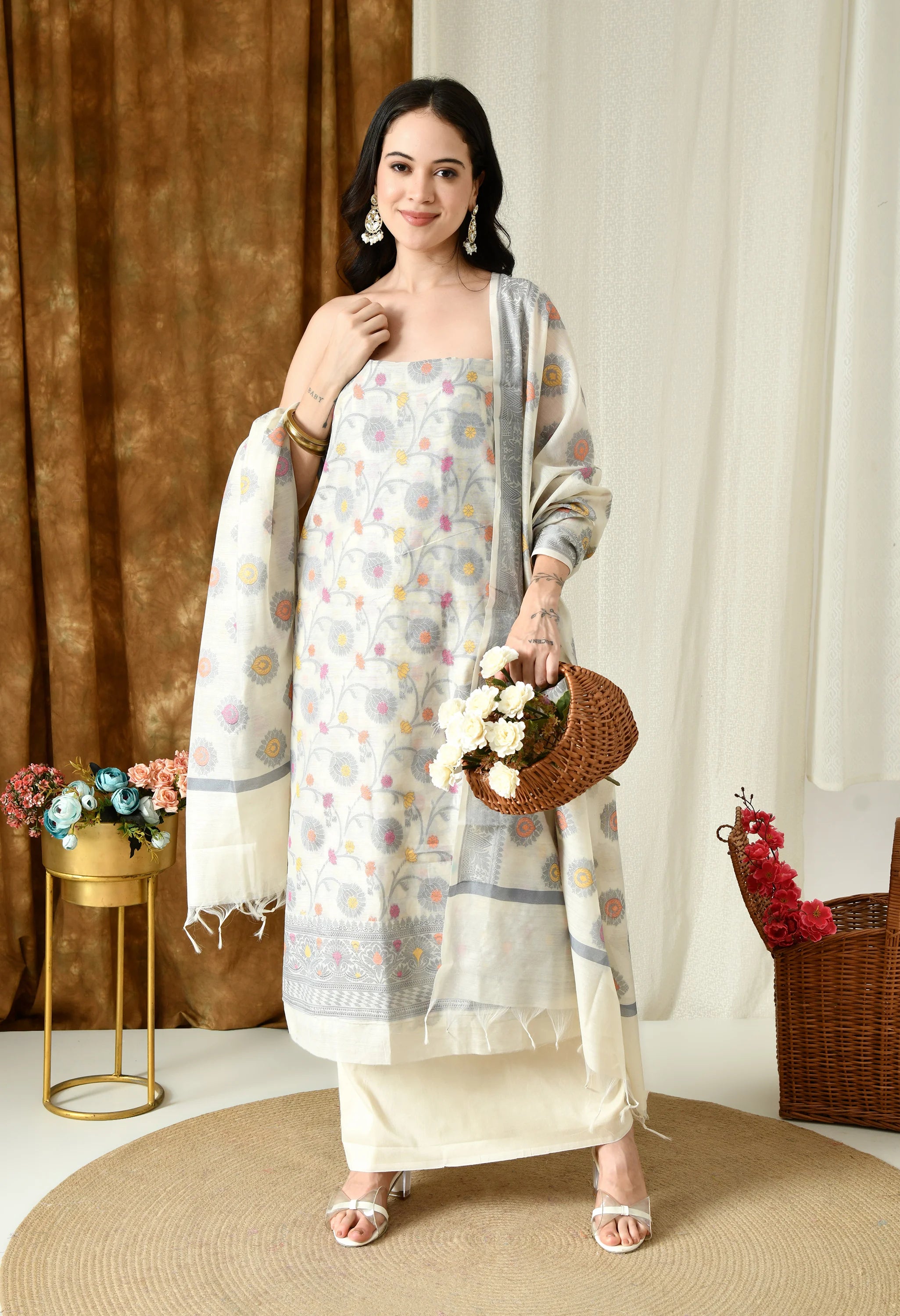 party wear chanderi cotton suit set