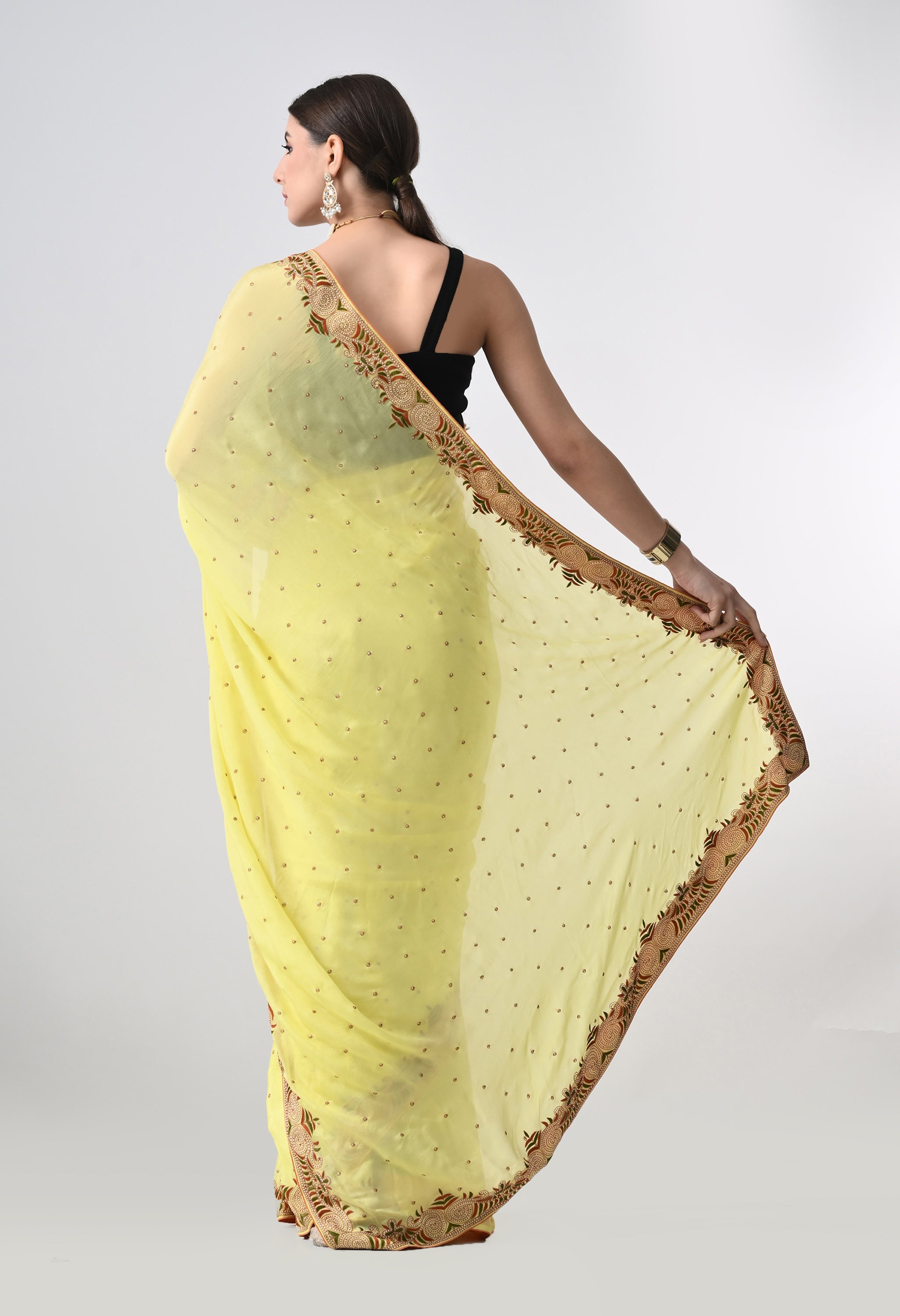 Handmade Party Wear Yellow Saree