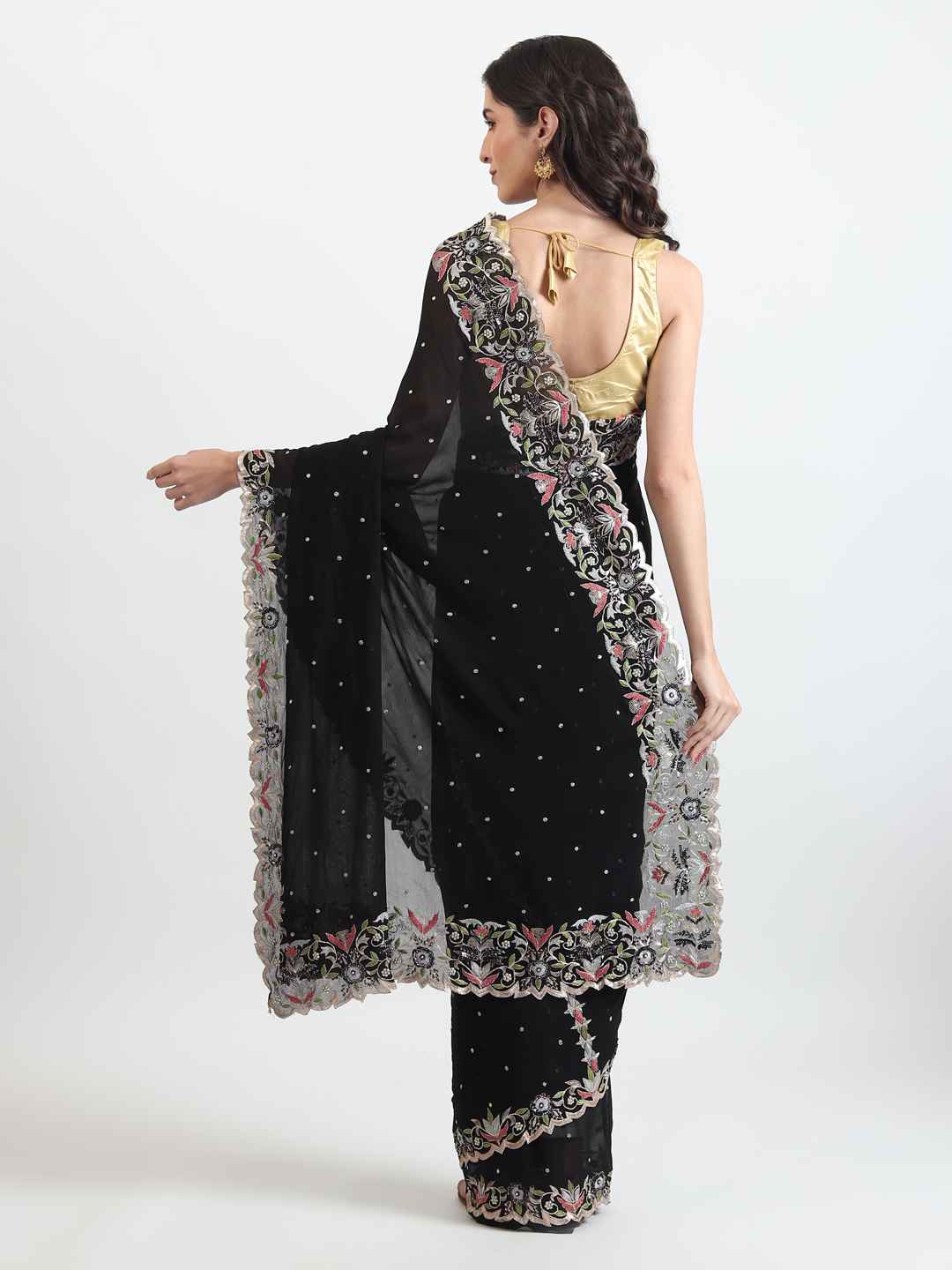 Party Wear Black Handmade Saree