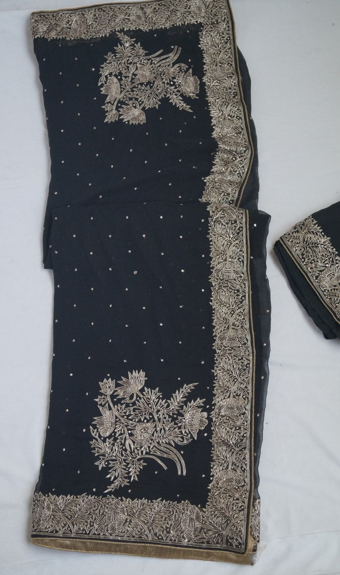 black lightweight crepe saree 