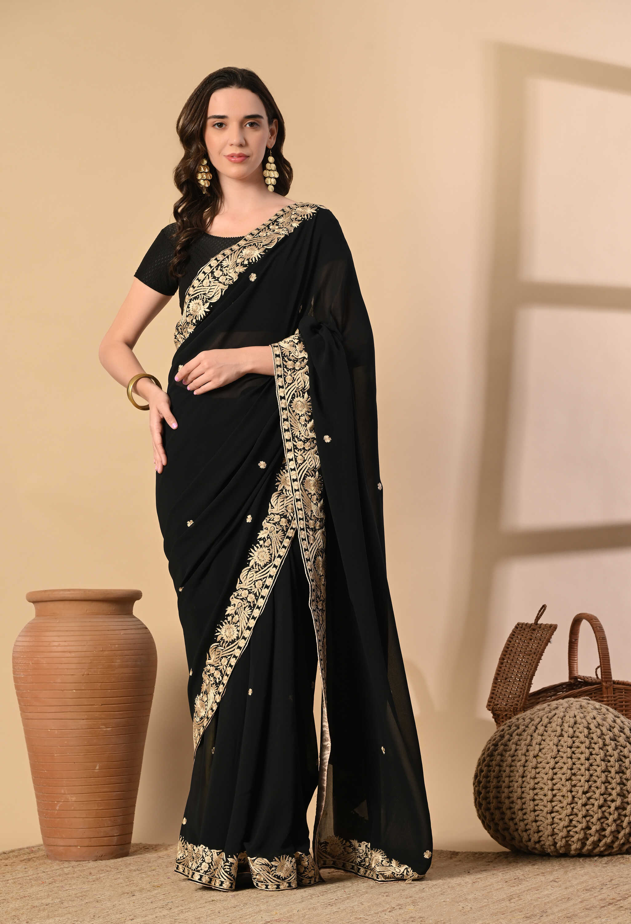 Crepe Party Wear Black Saree