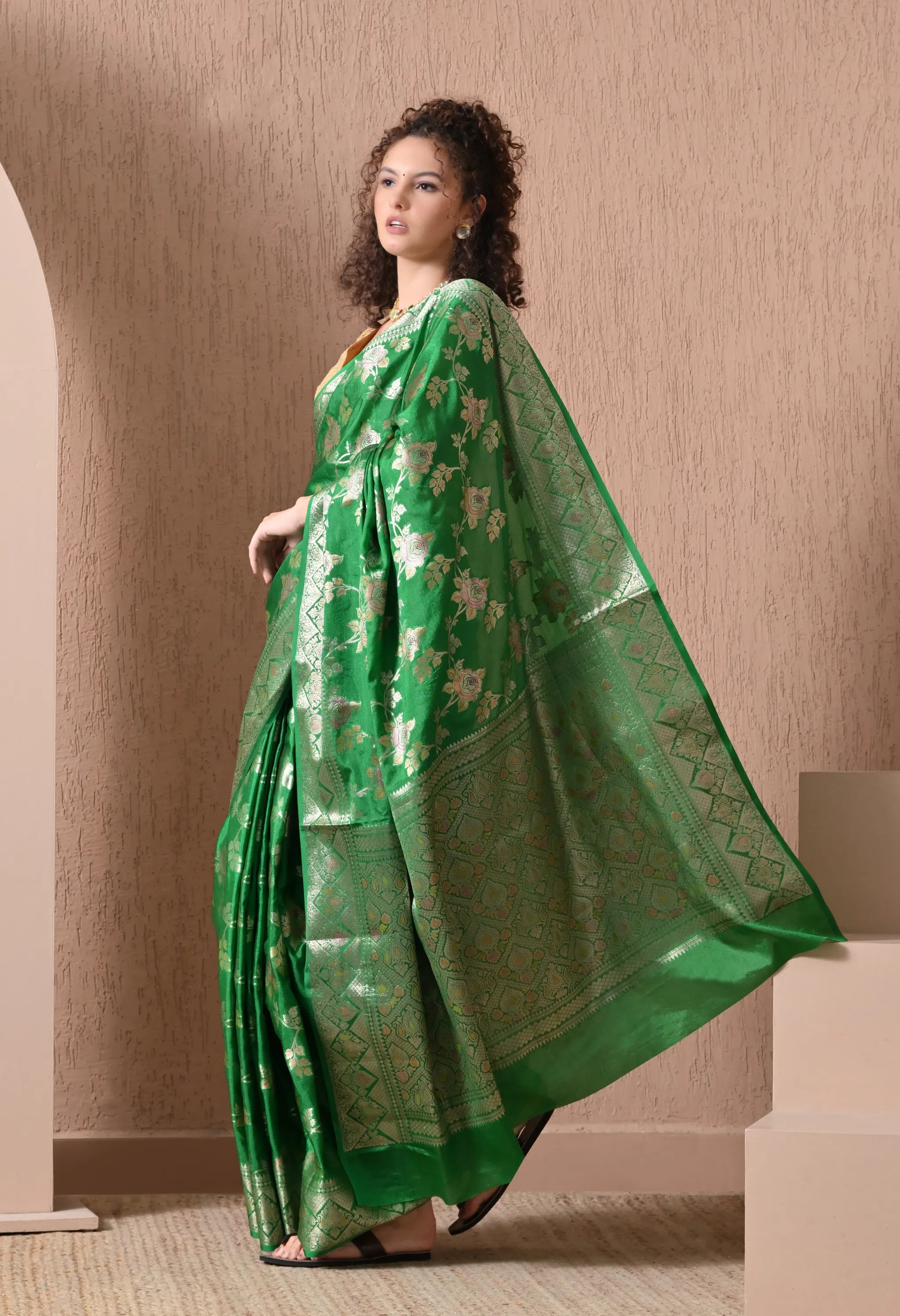 traditional party wear green saree India