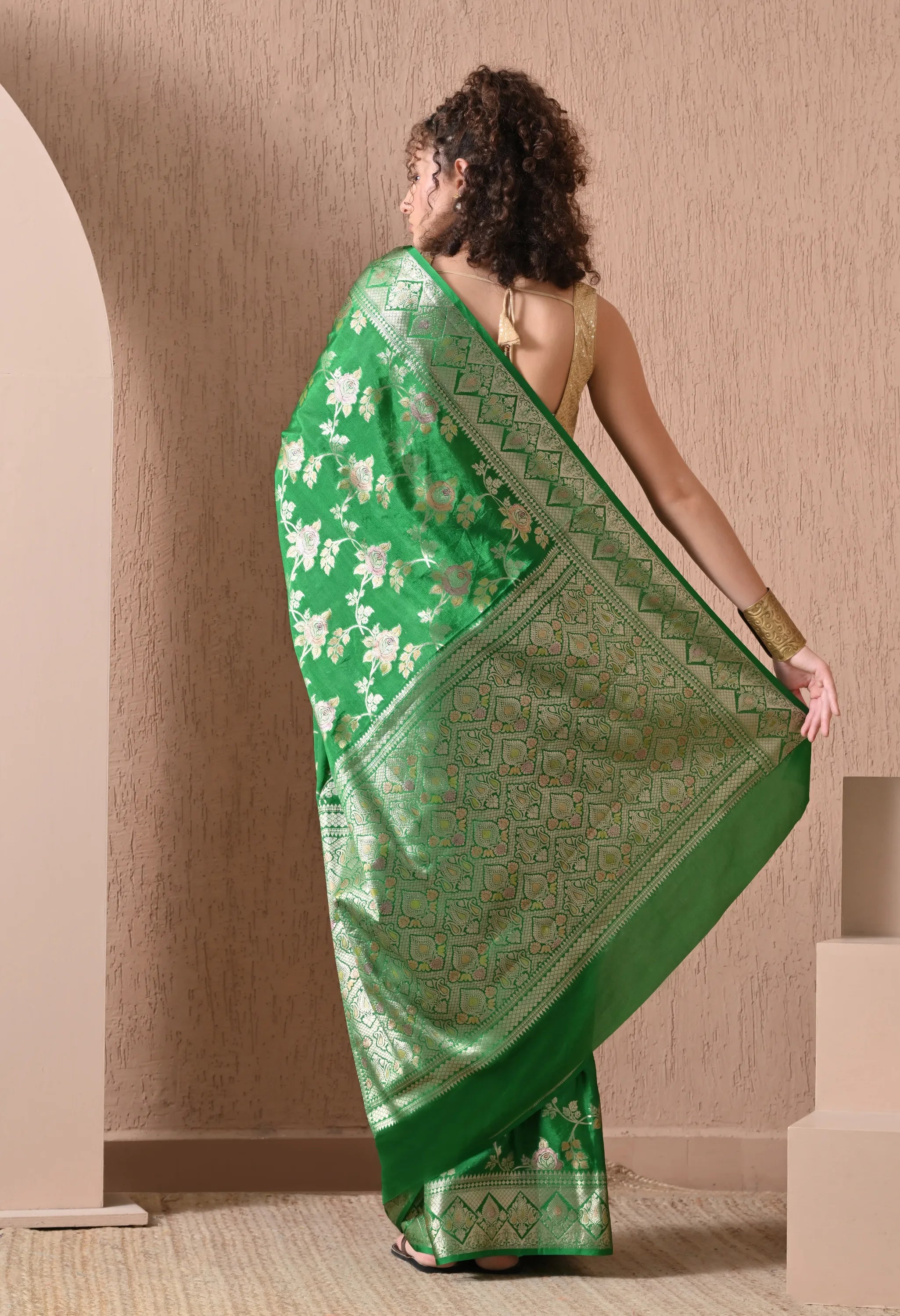 traditional party wear green saree India