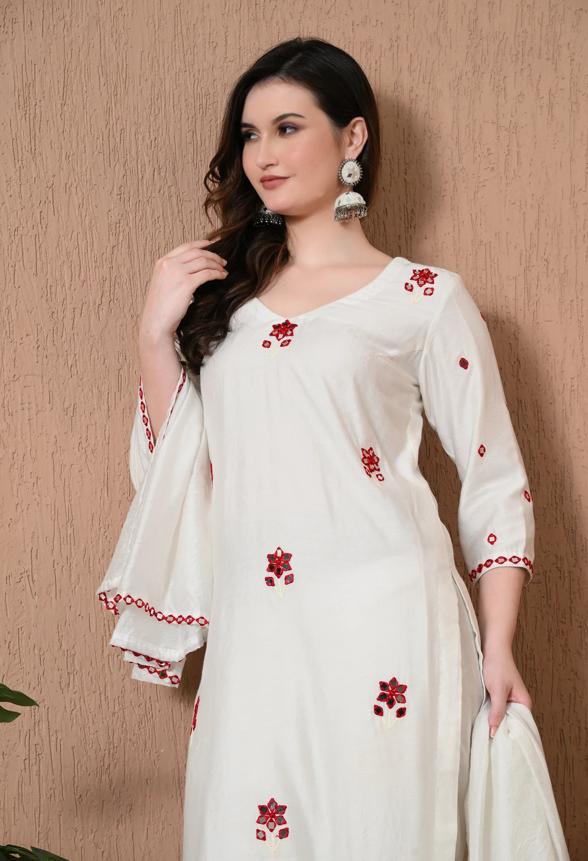 White chanderi cotton suit set women