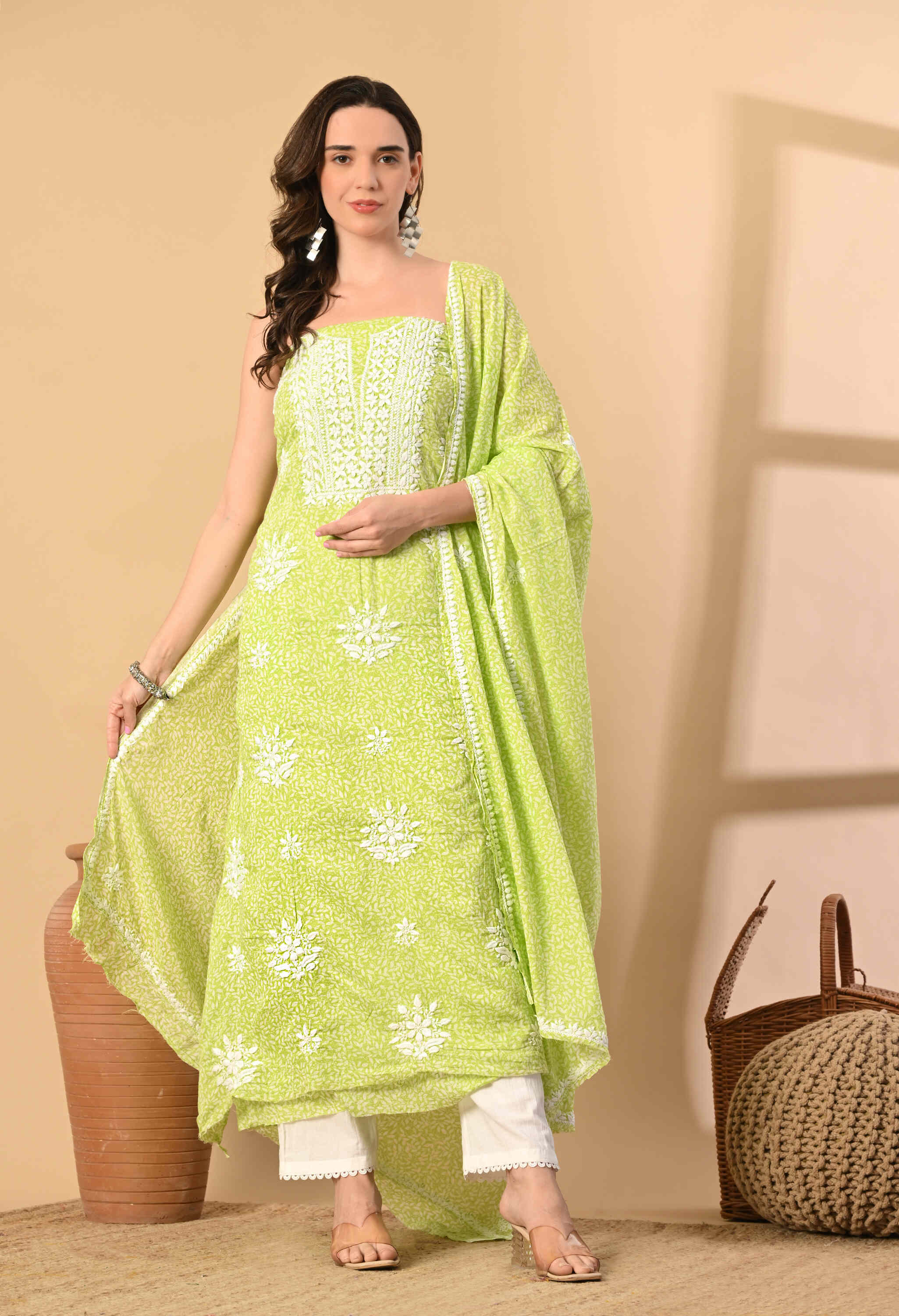 chikankari green suit