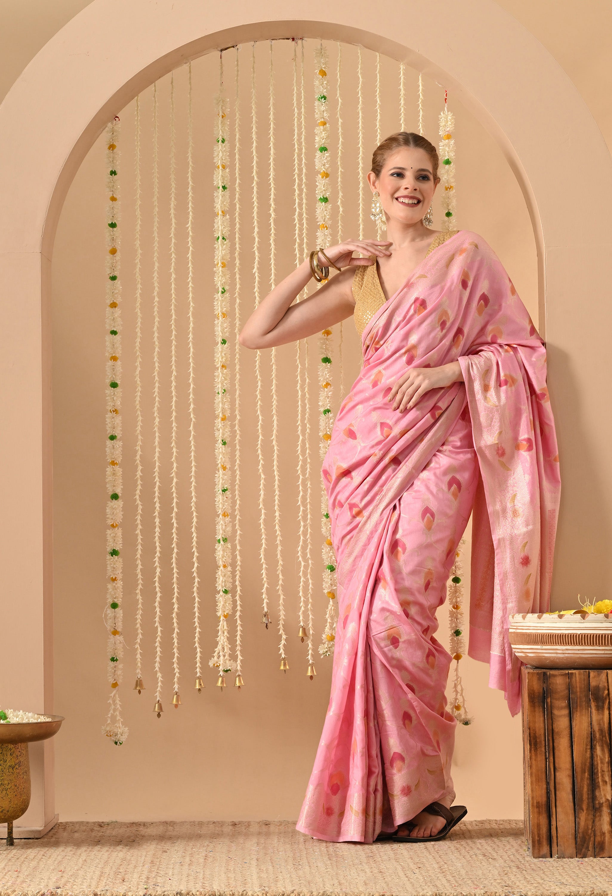 Pink Banarasi Silk Saree