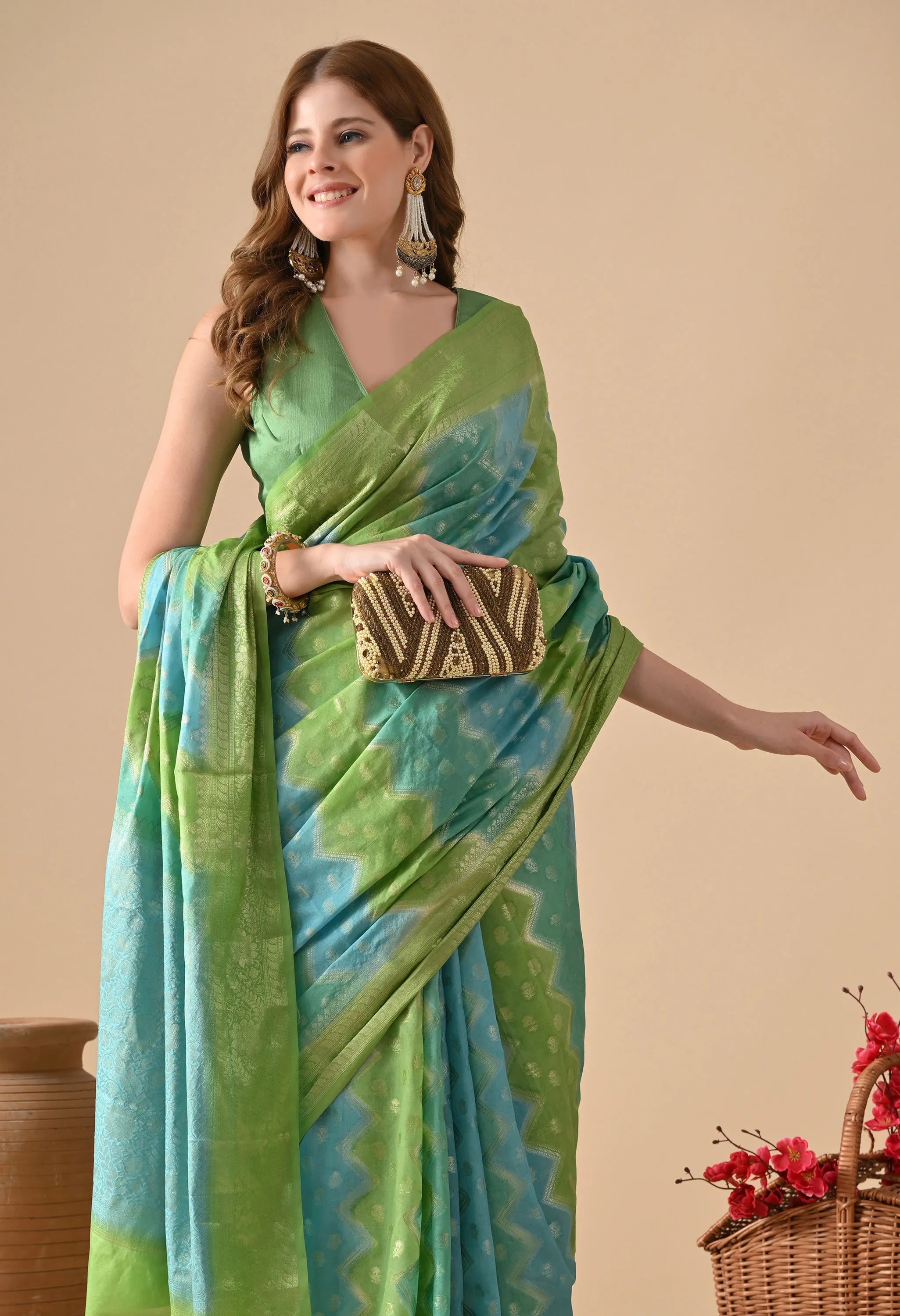 Green Multicolor Silk Saree