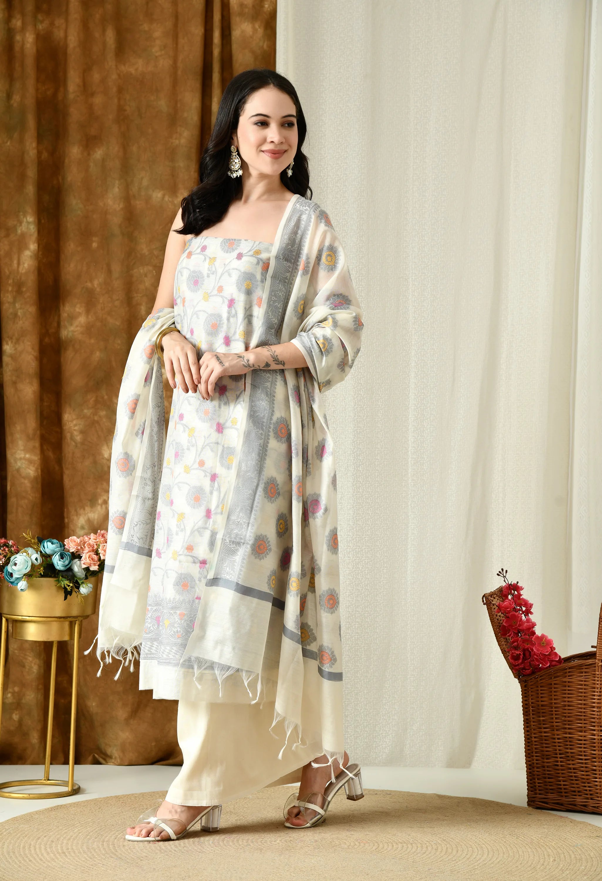 party wear chanderi cotton suit set