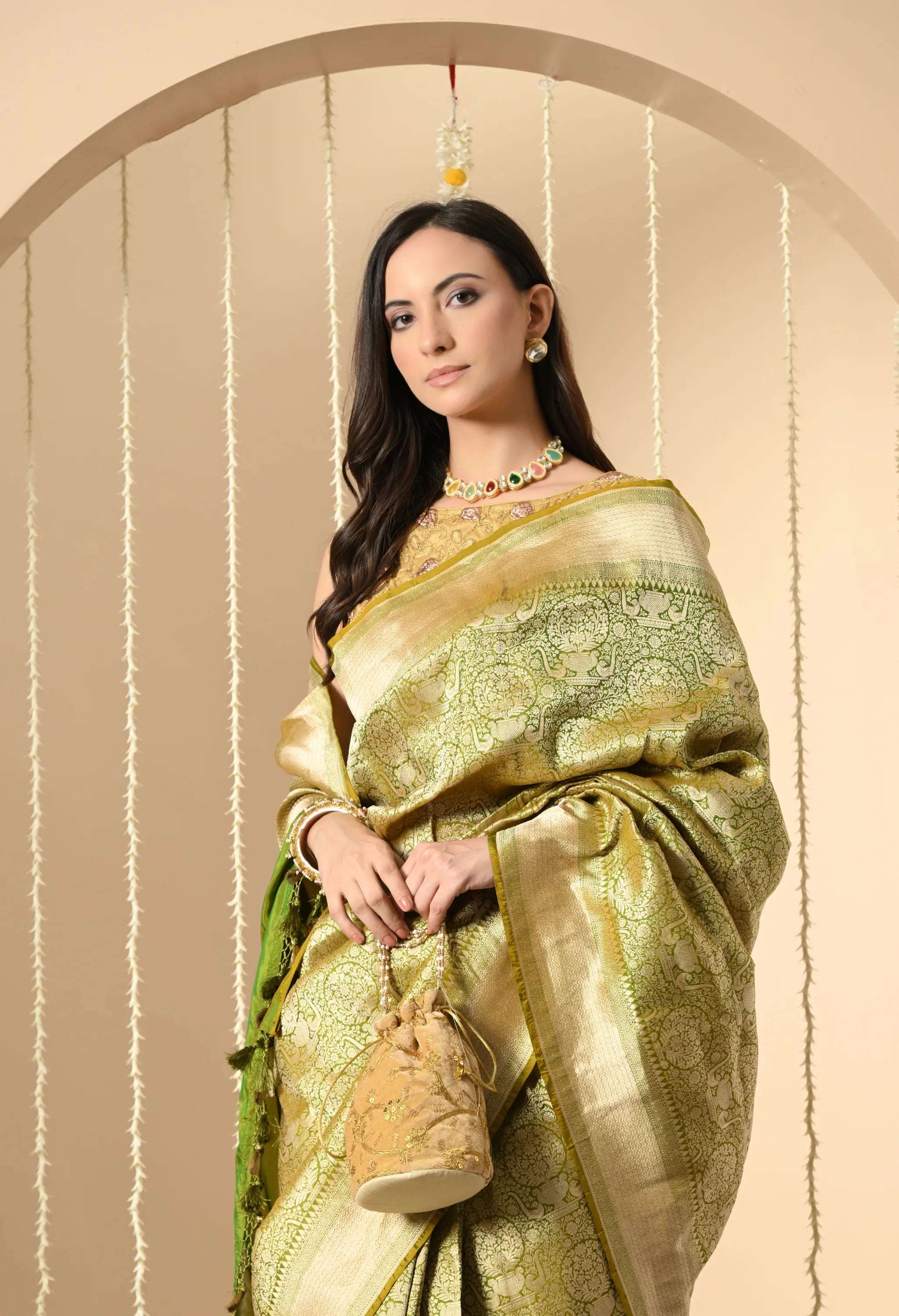 handloom katan silk Green saree