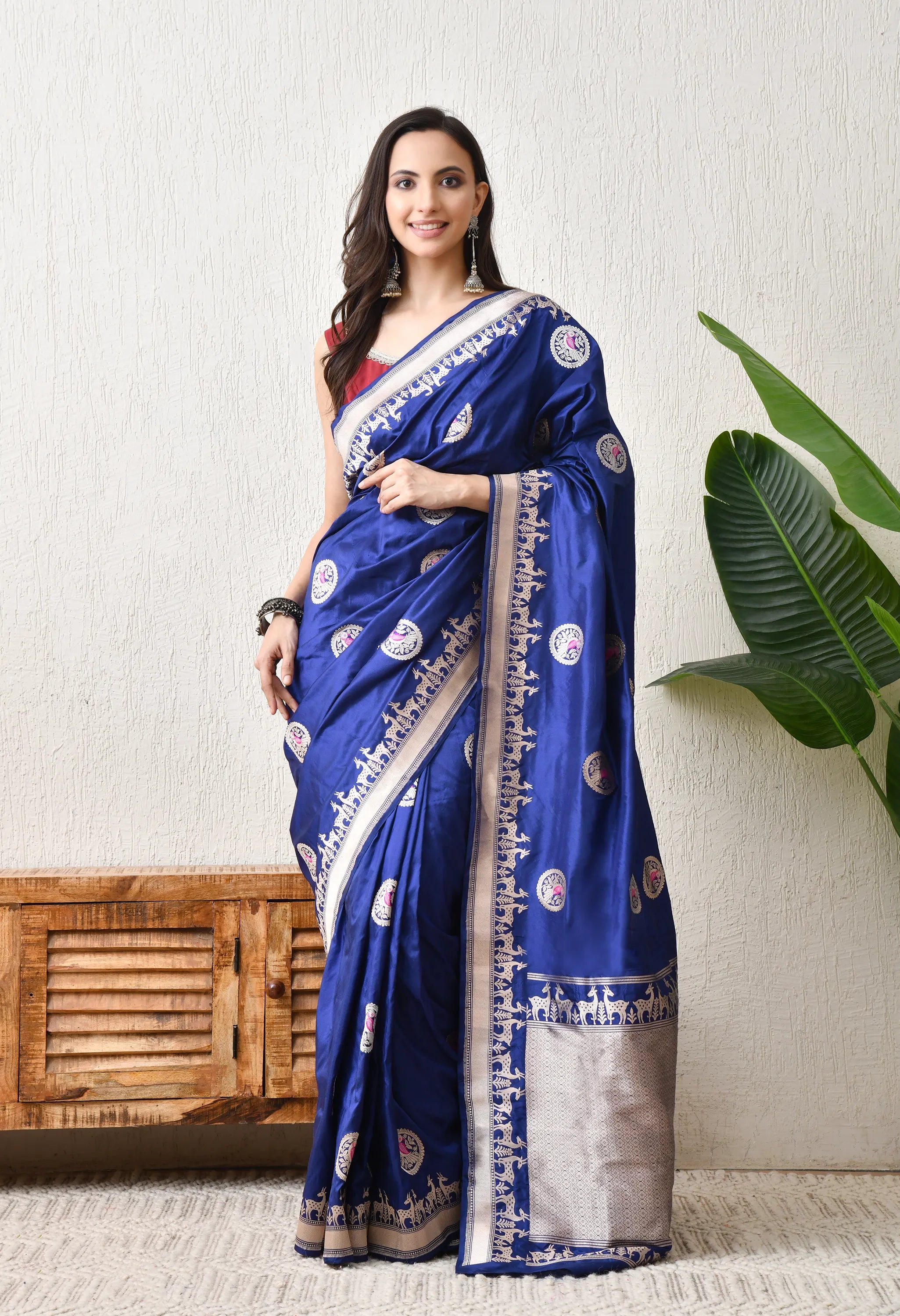 handwoven blue katan silk saree