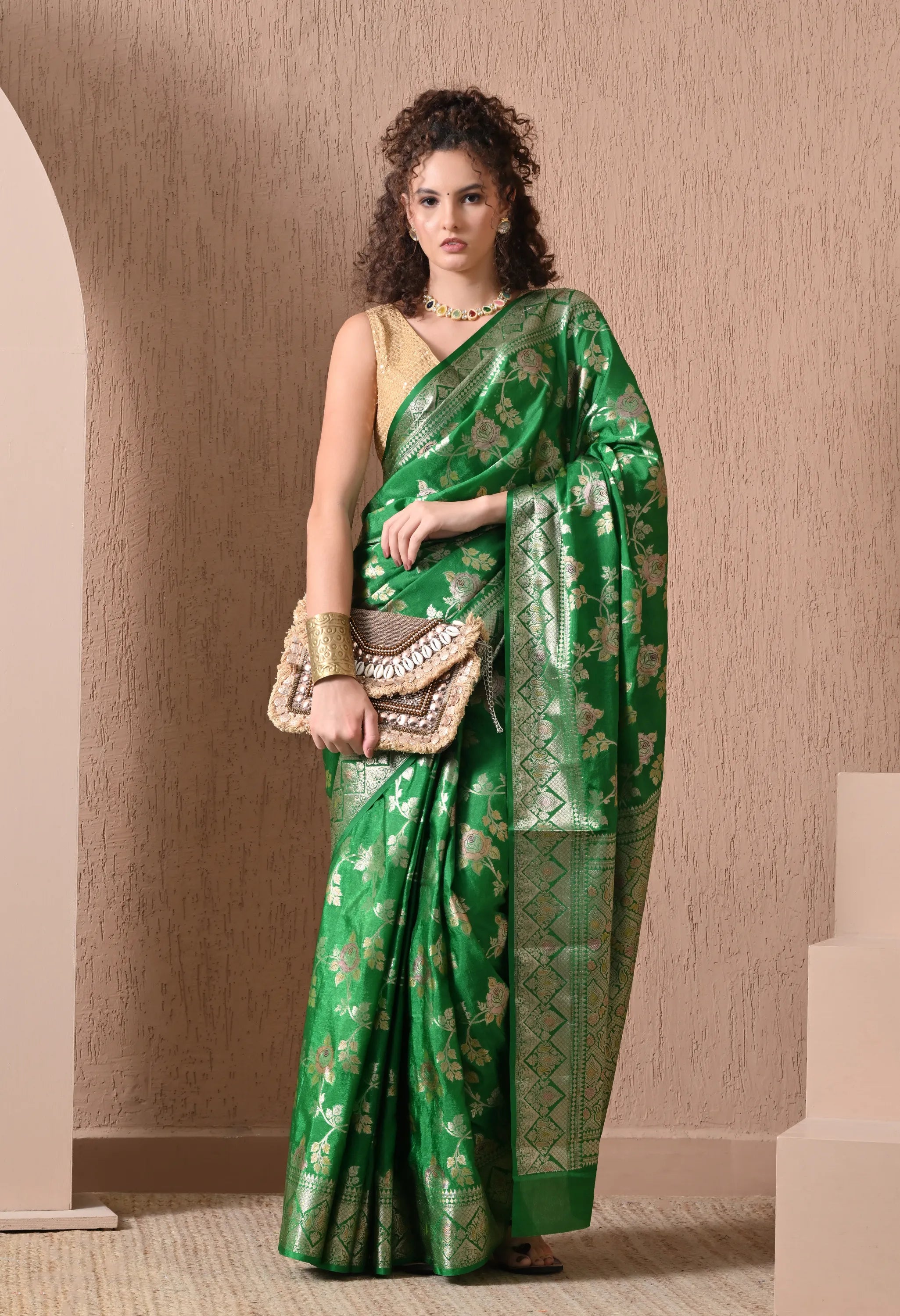 traditional party wear green saree India