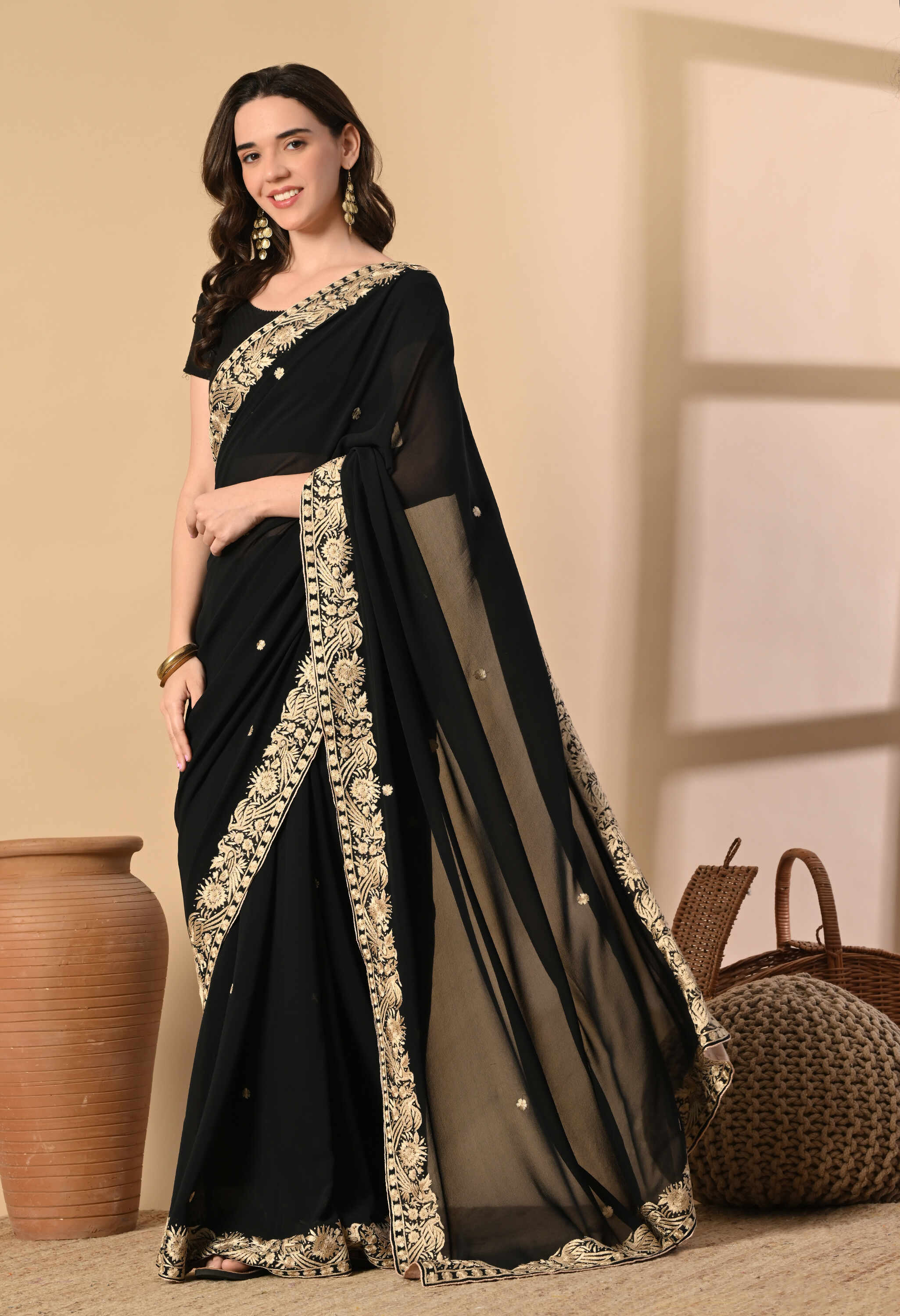 Crepe Party Wear Black Saree