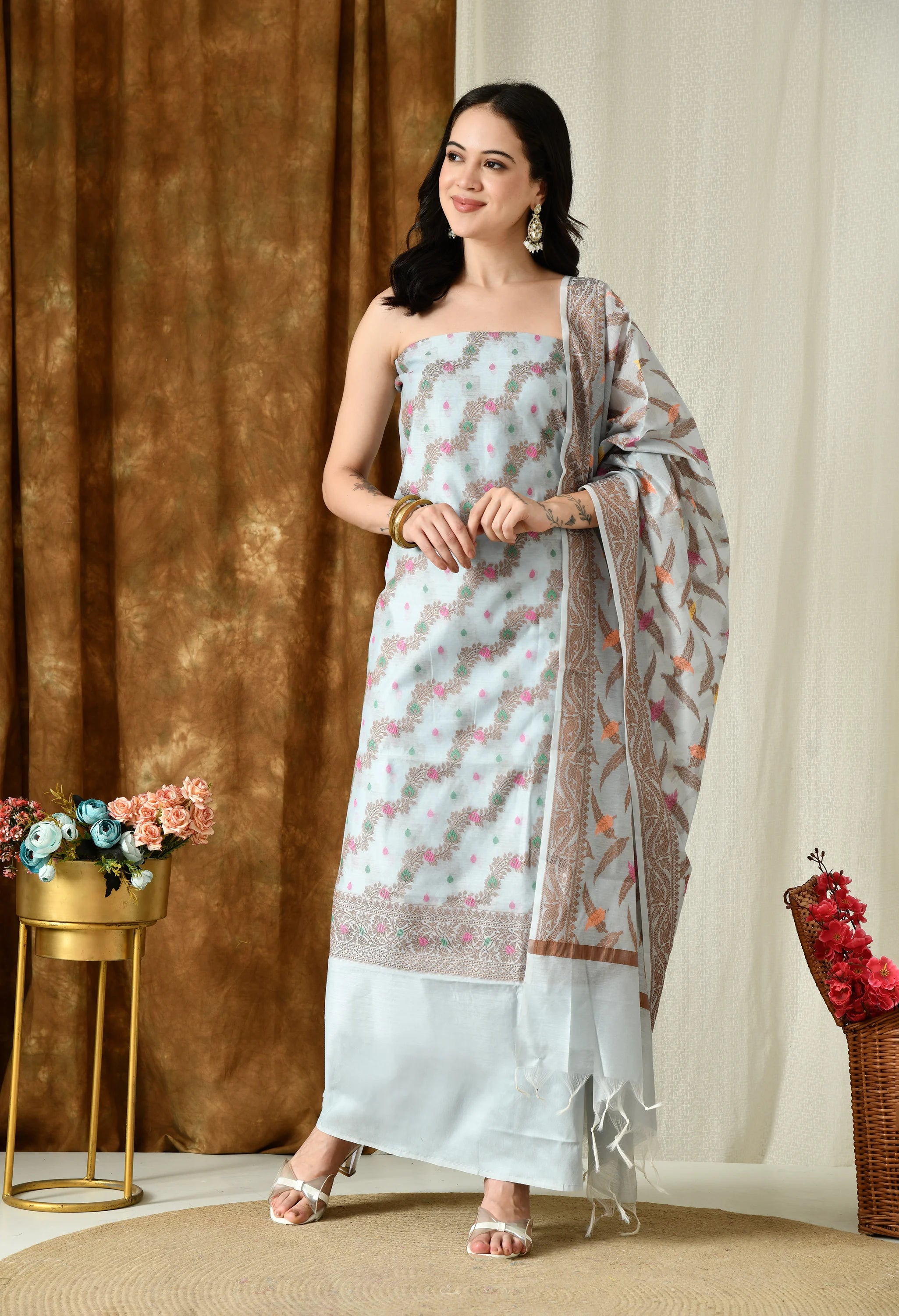 Chanderi cotton kurta with dupatta