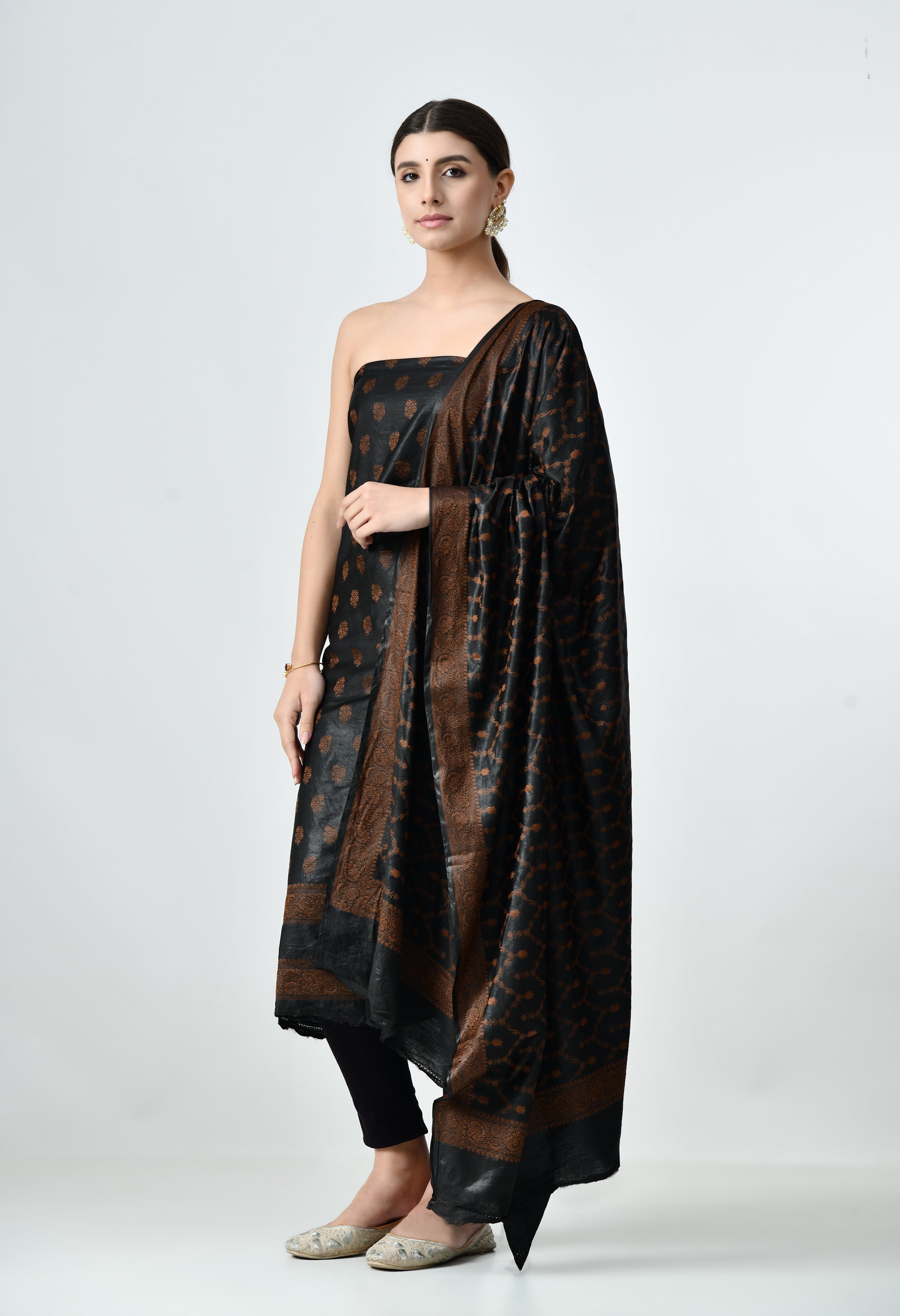 party wear black muga silk suit set