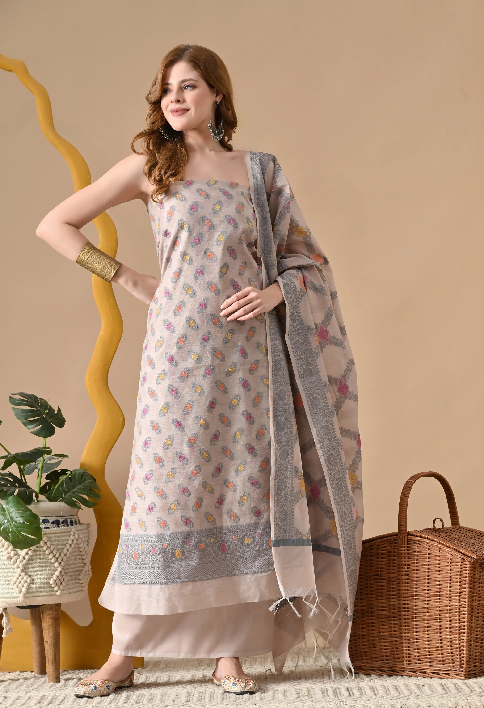 party wear chanderi cotton suit set