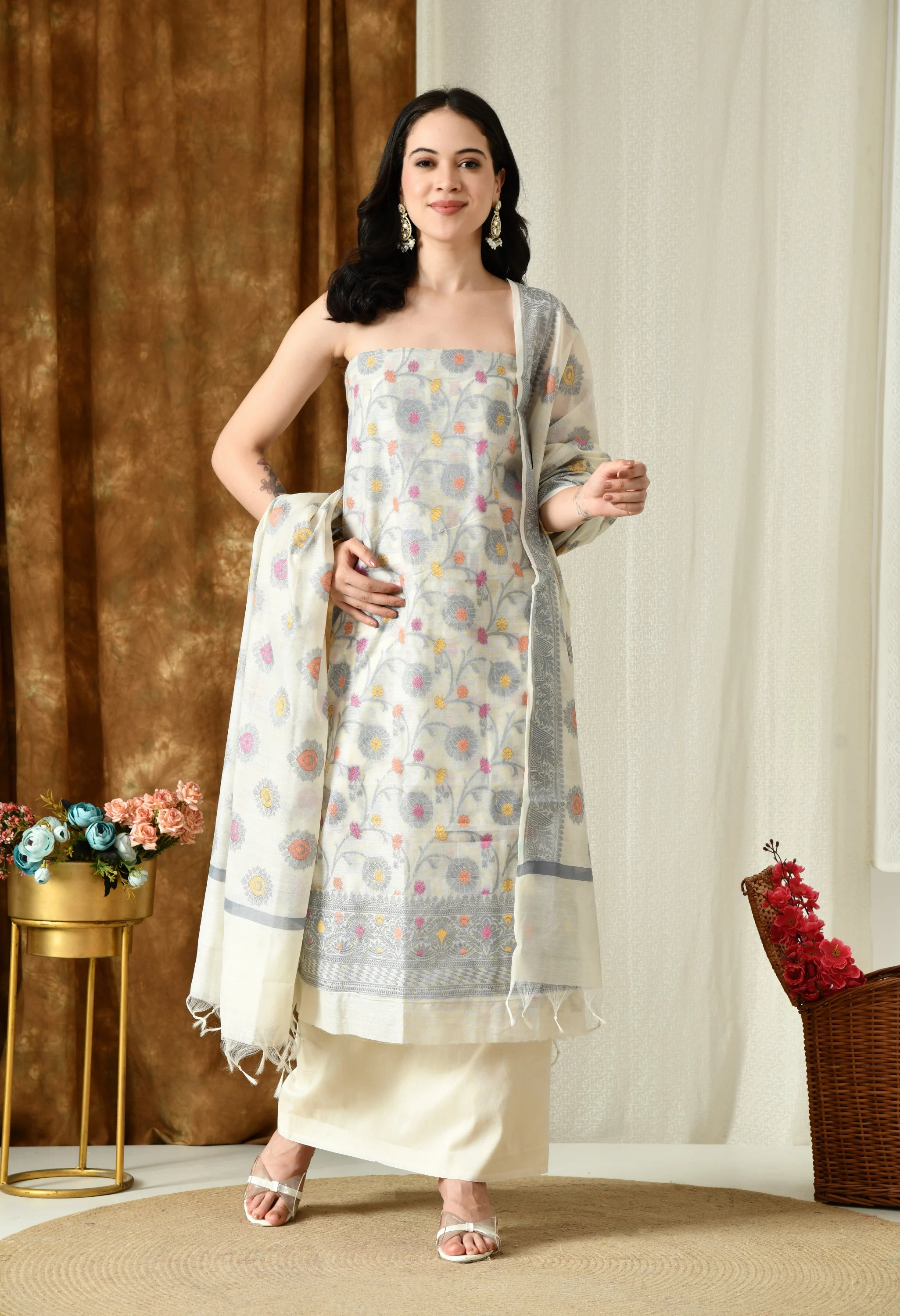 party wear chanderi cotton suit set