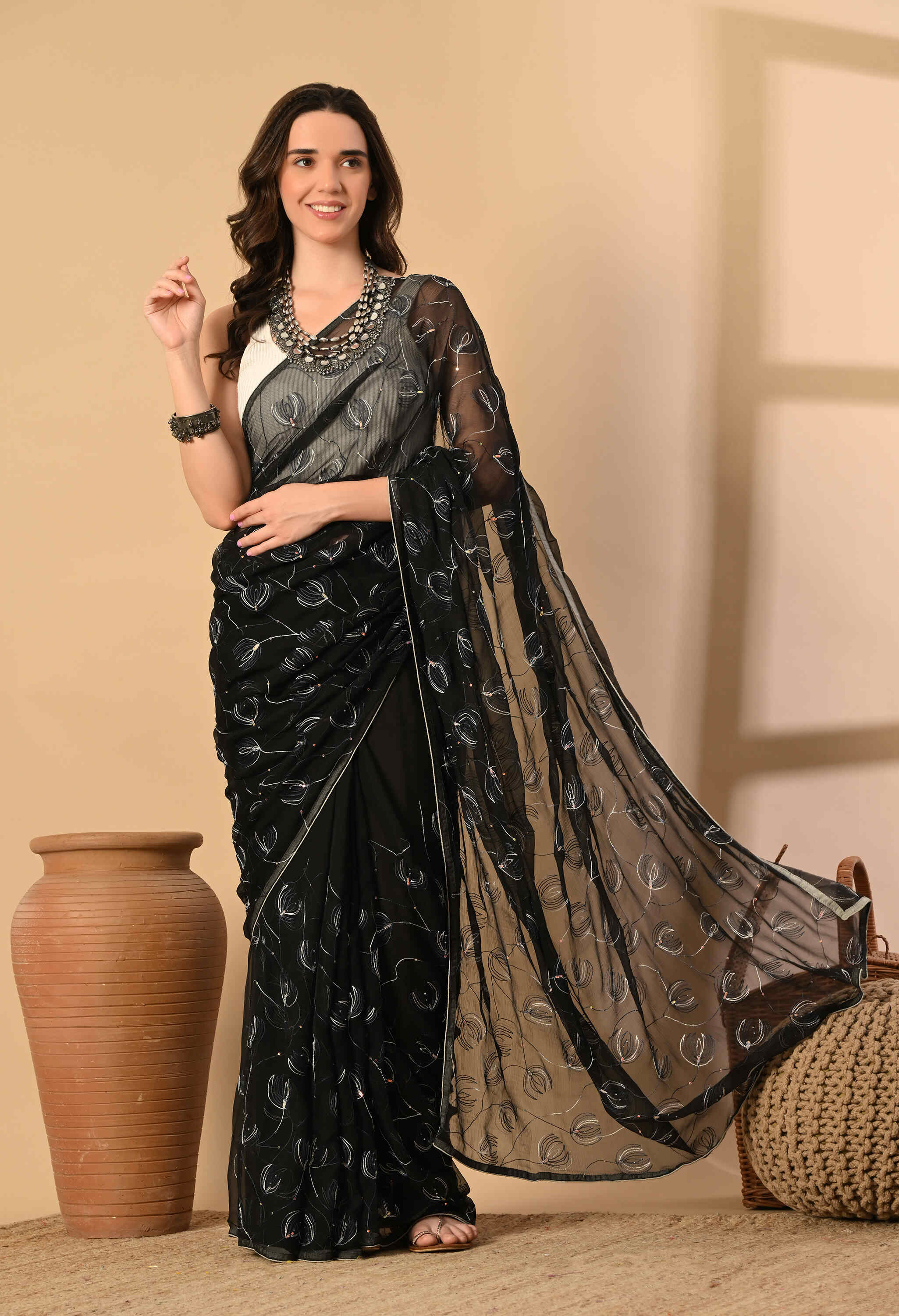 Chiffon Party Wear Black Saree