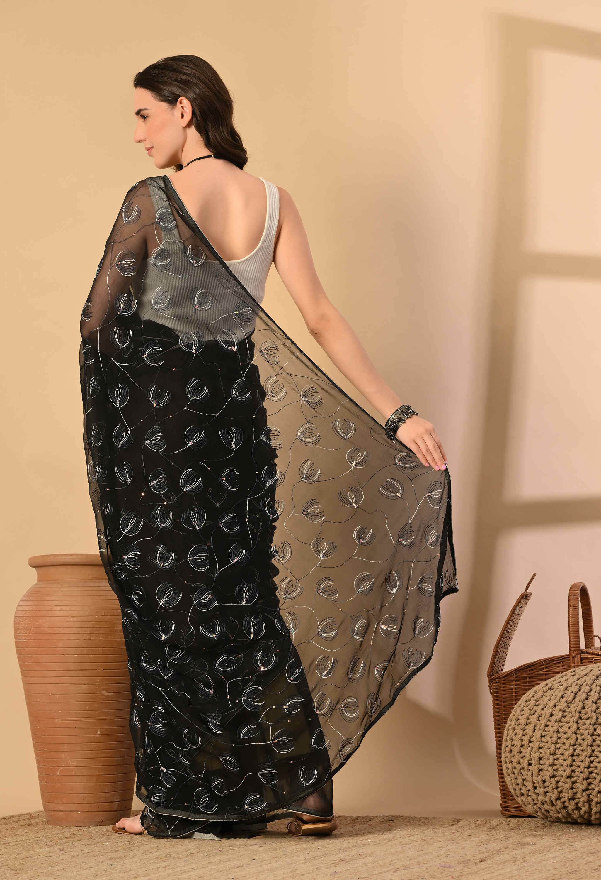 Chiffon Party Wear Black Saree