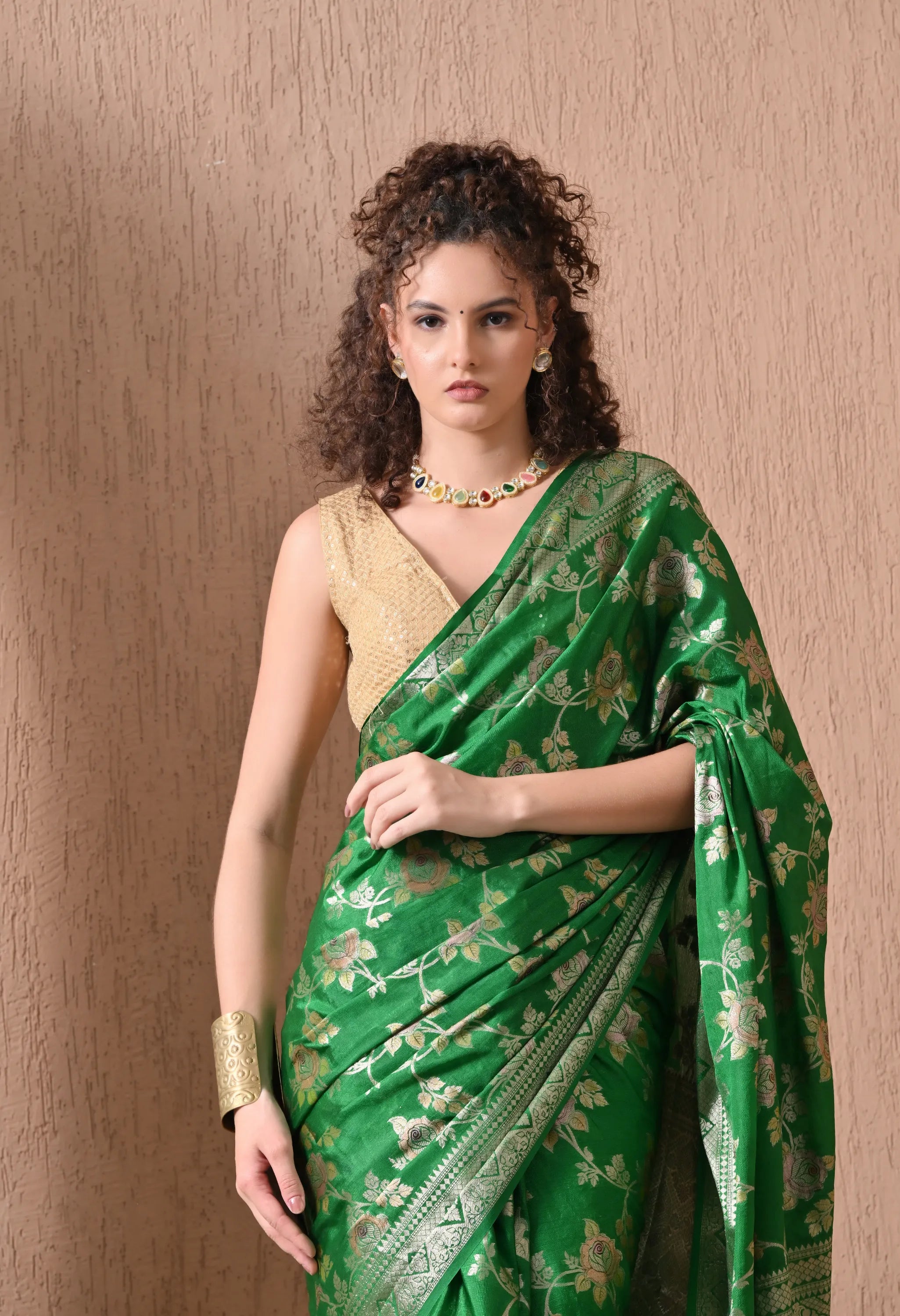 traditional party wear green saree India