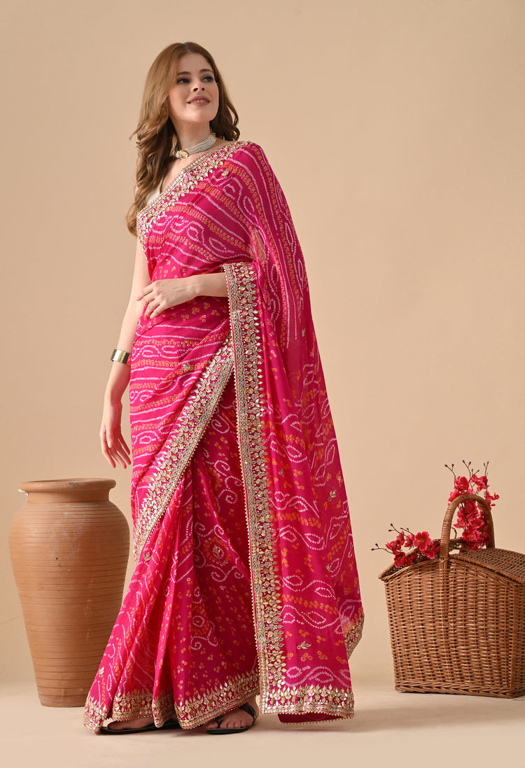 pure chiffon bandhani saree