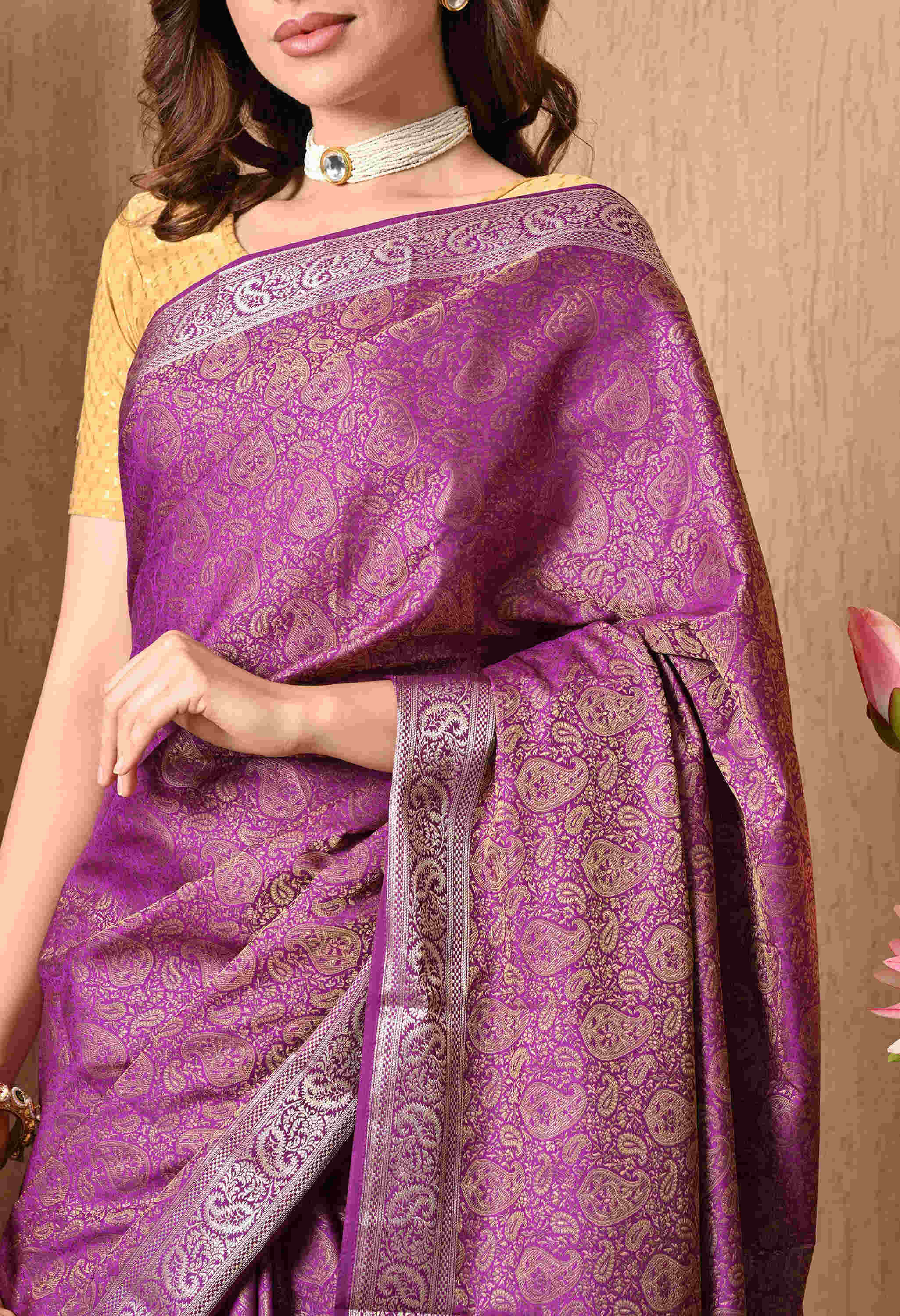 Banarasi purple silk saree designs