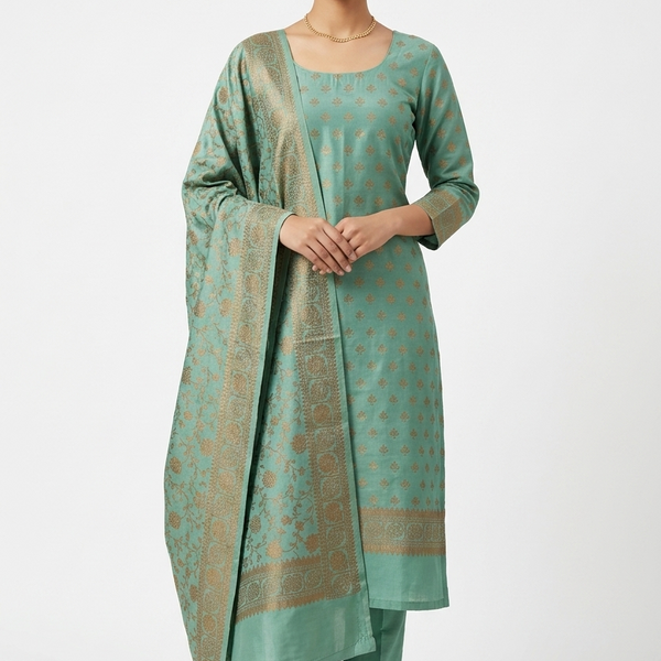 Women Sea Green & Copper-Toned Silk Blend Unstitched Dress Material wi –  The Weavers Shop by Raavi