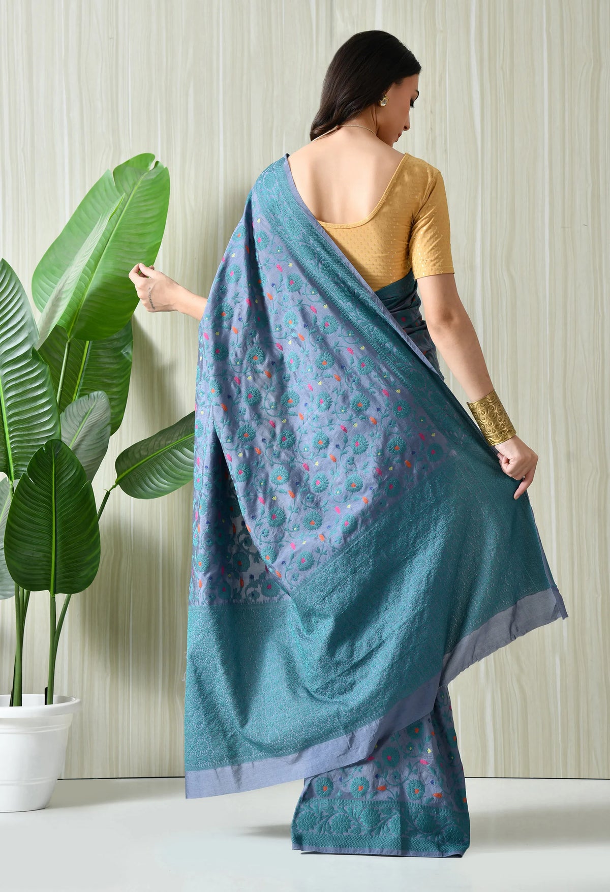 Ethnic blue saree for Raksha Bandhan
