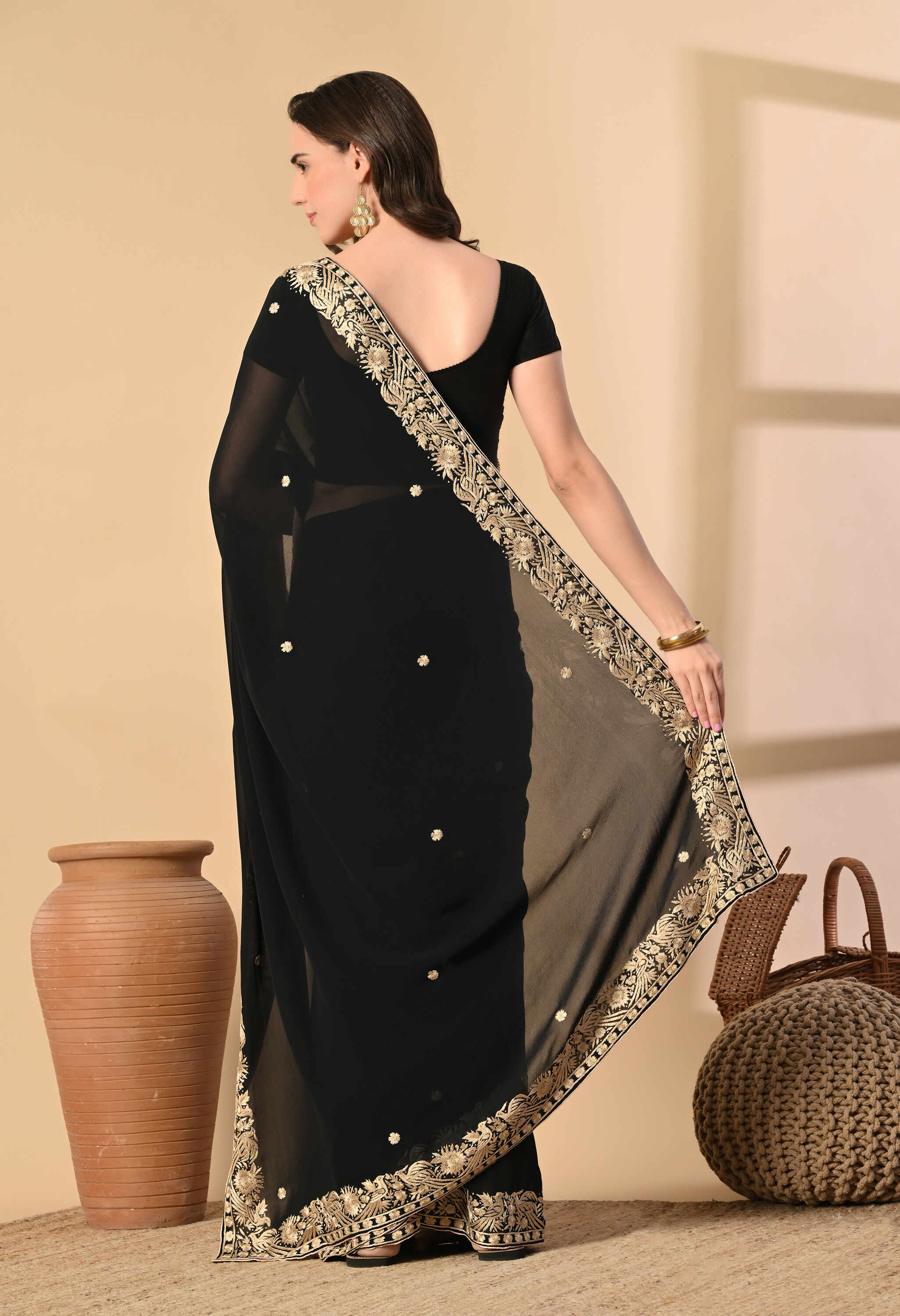 Crepe Party Wear Black Saree