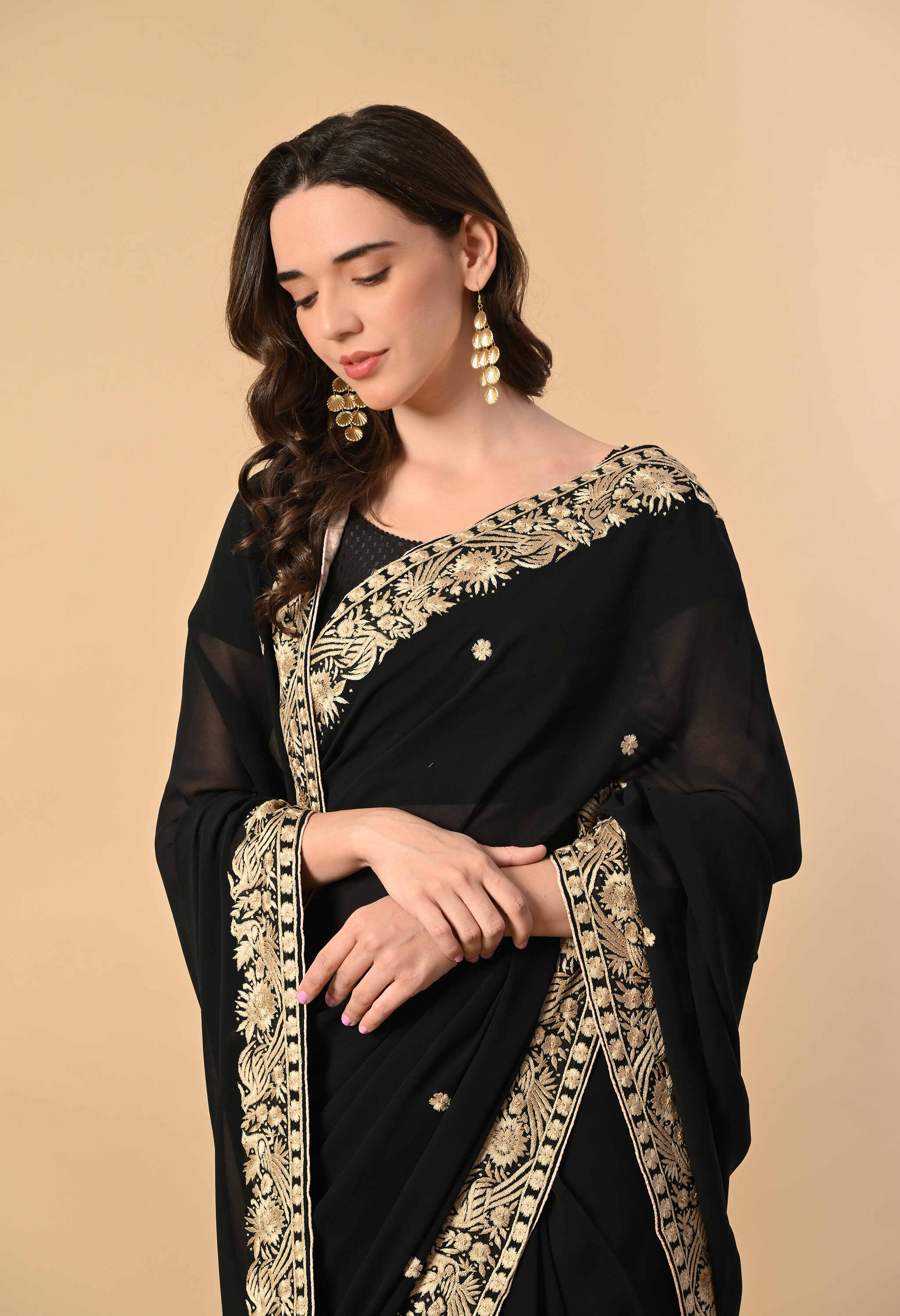 Crepe Party Wear Black Saree