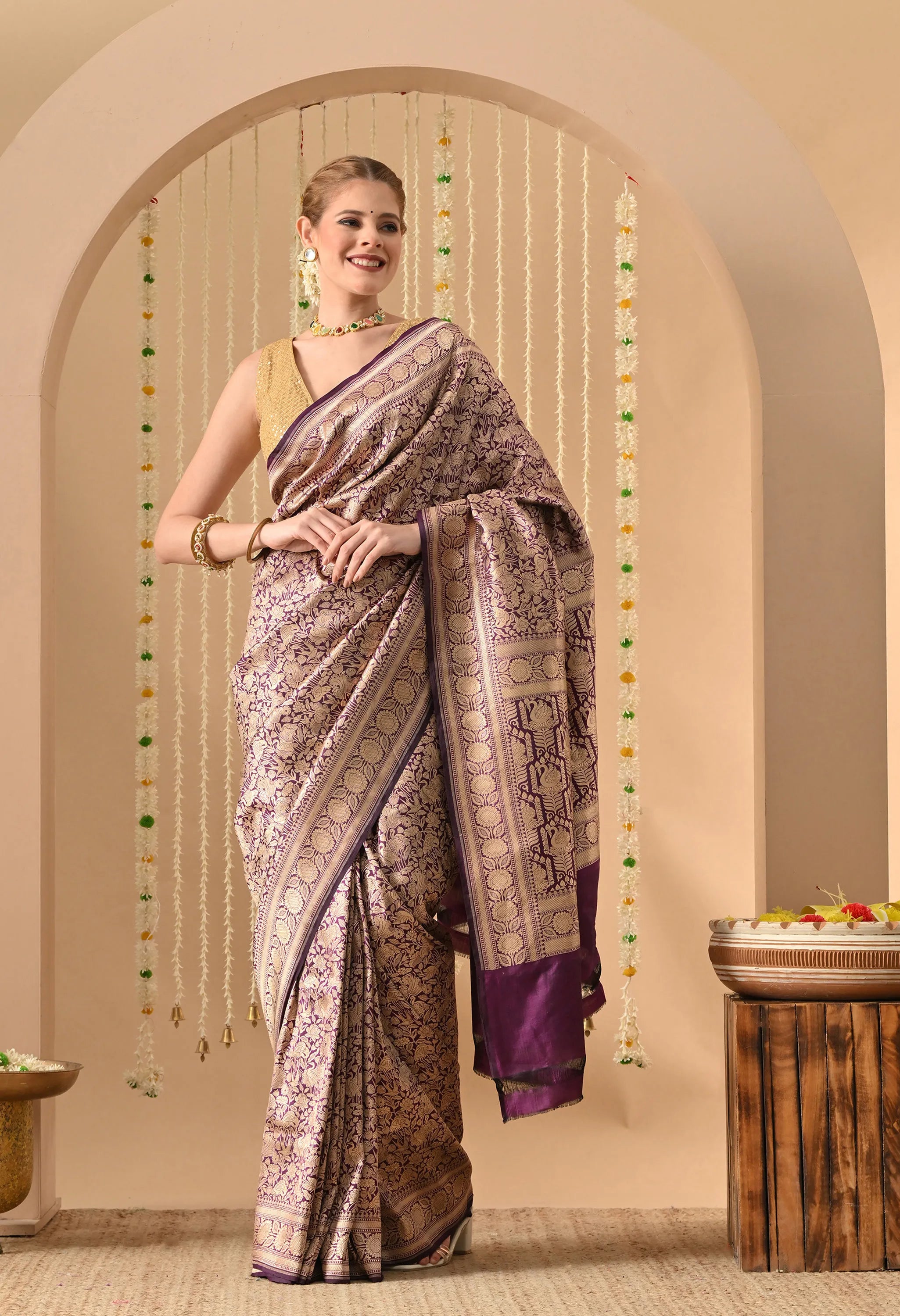 traditional Katan silk saree for festive wear