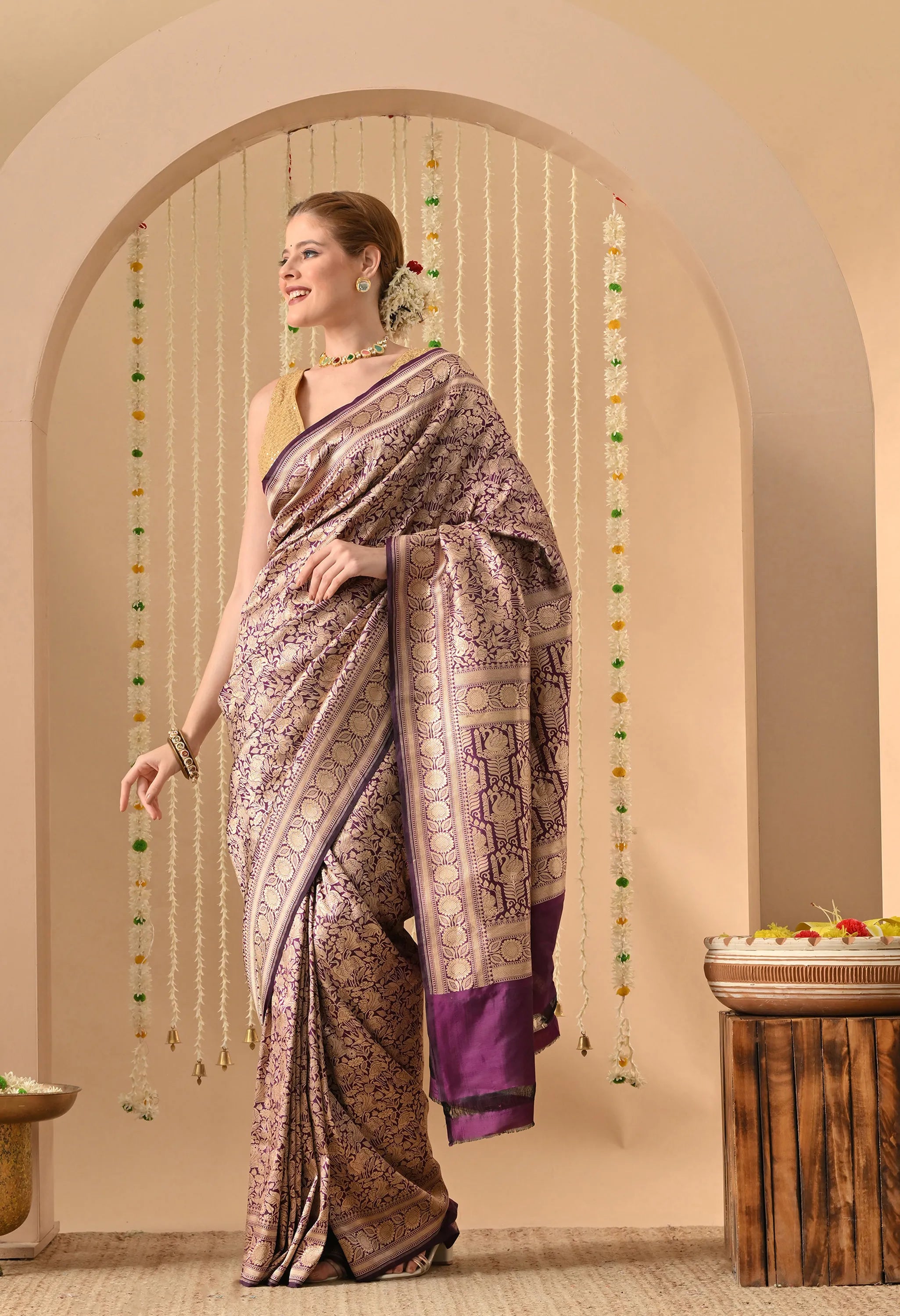 traditional Katan silk saree for festive wear