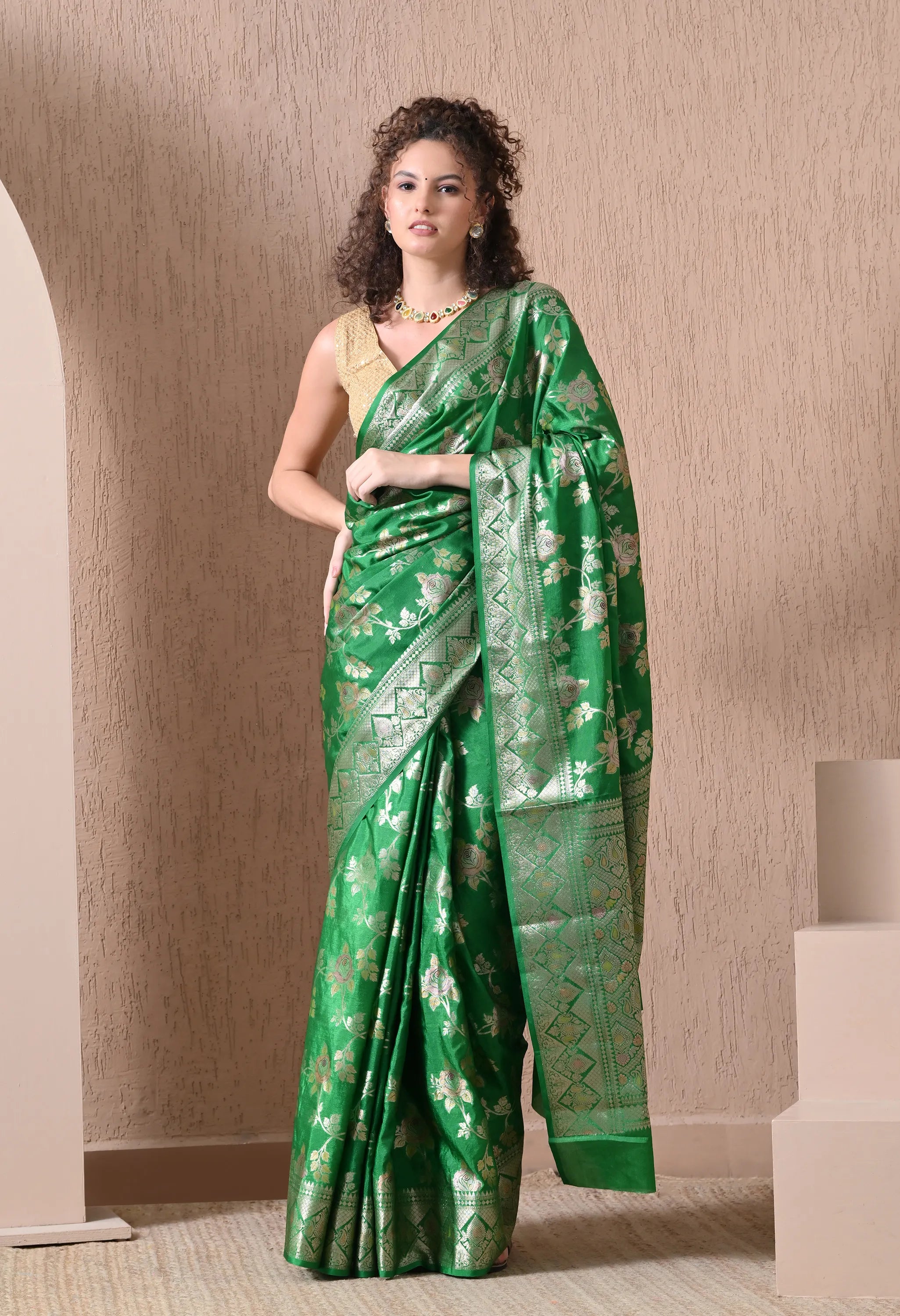 traditional party wear green saree India